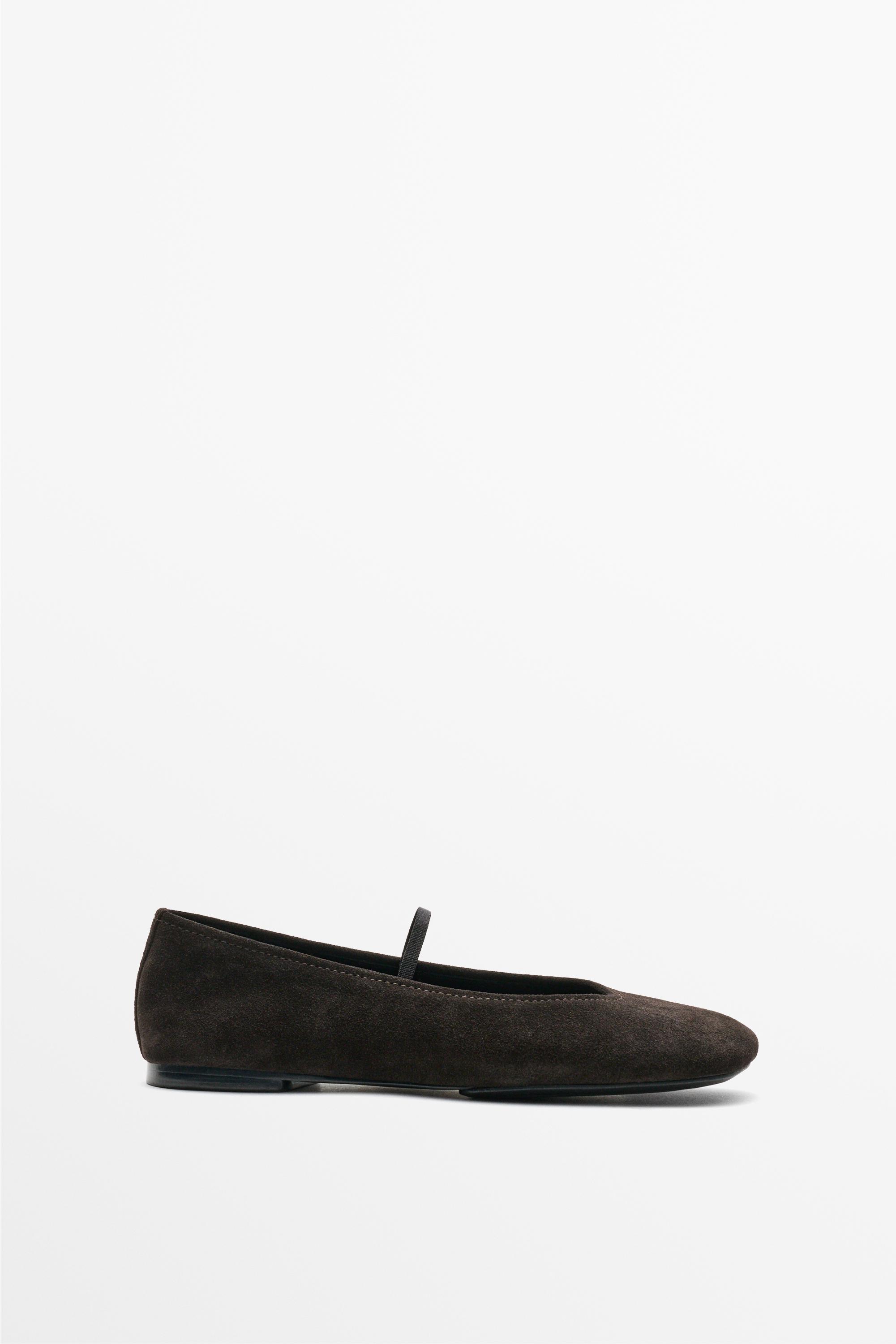 Square toe leather ballerina flats