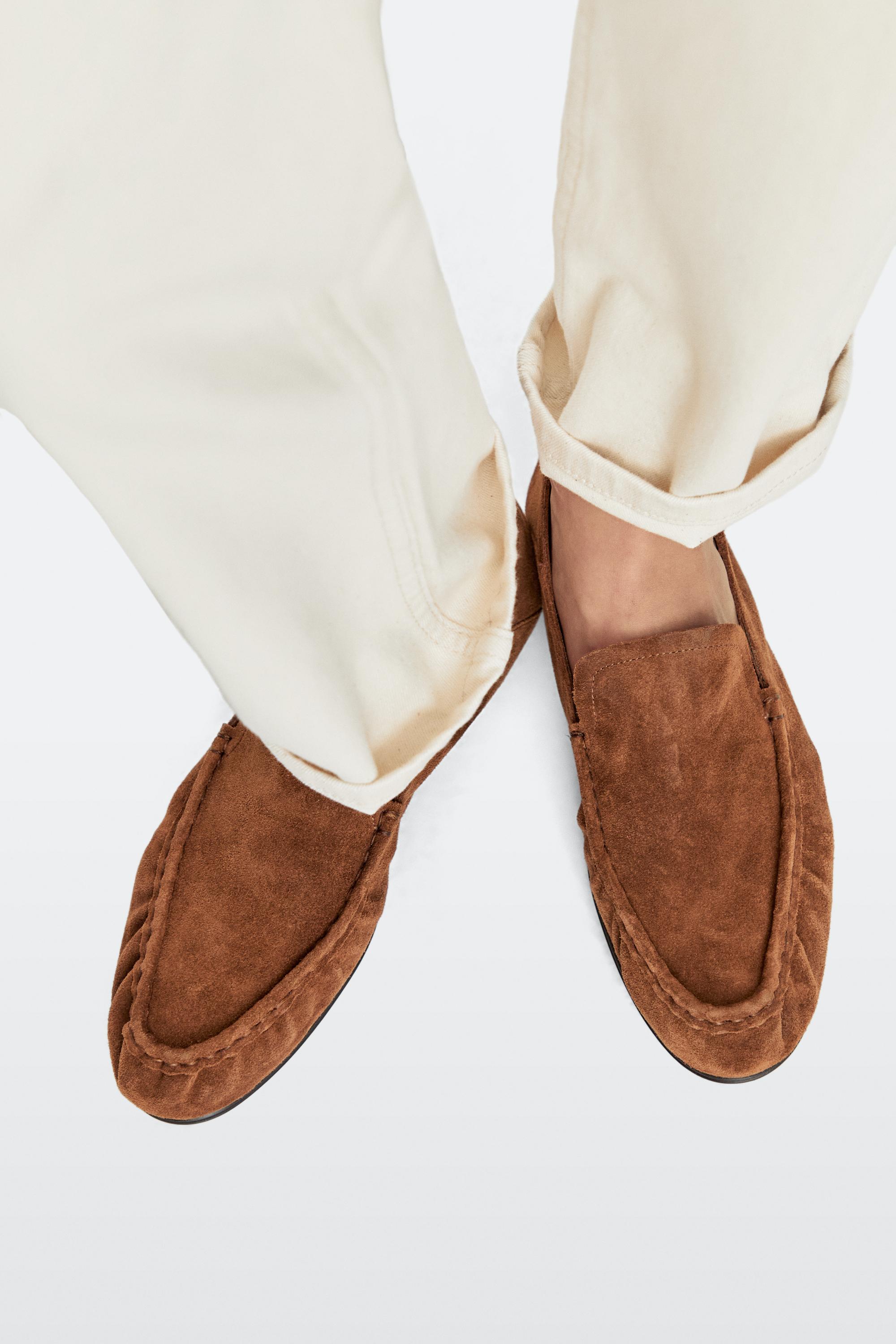 Soft split leather loafers — HAZELNUT BROWN
