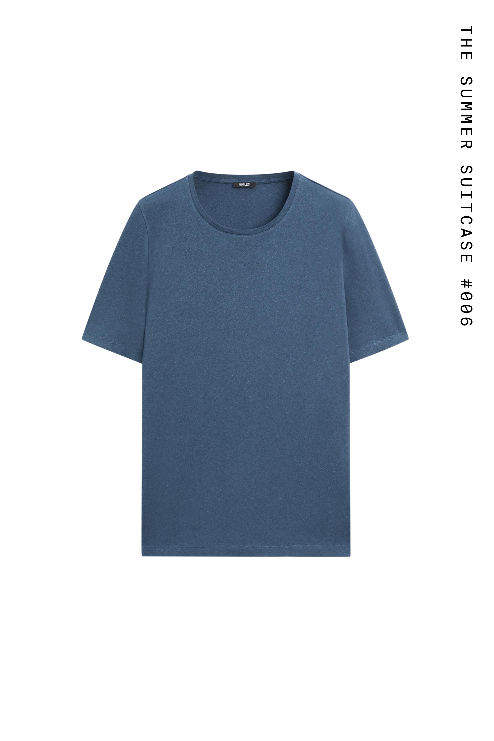 Short sleeve linen and cotton T-shirt — BLUE