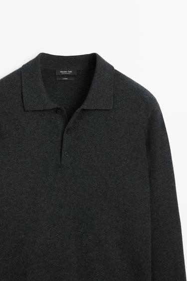 100% cashmere knit polo sweater — CHARCOAL 4