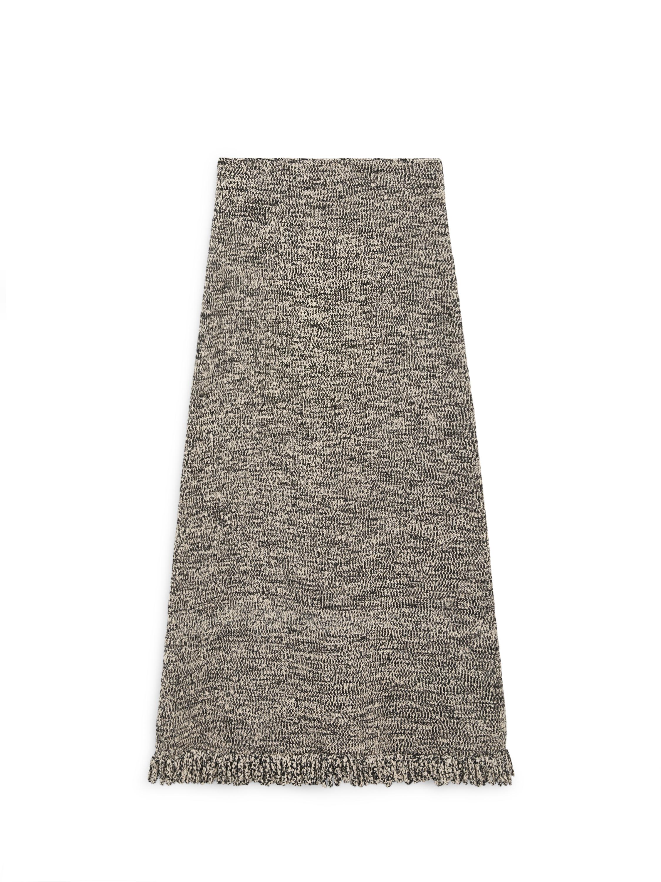 Total look knit skirt with fringing — BLACK