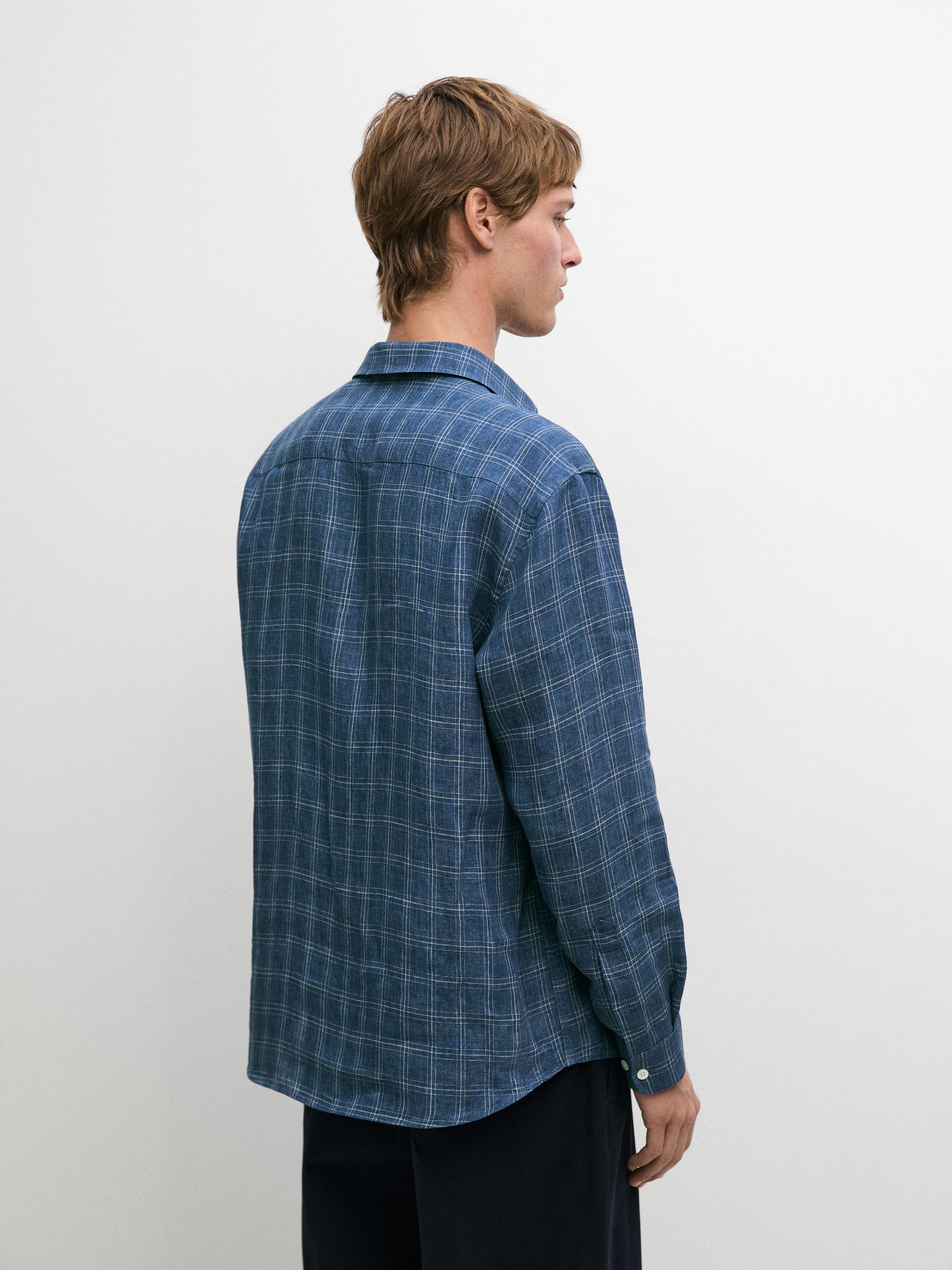 100% linen regular fit check shirt Sky Blue Shirts | Massimo Dutti 100% linen regular fit check shirt Sky Blue Shirts | Massimo Dutti
