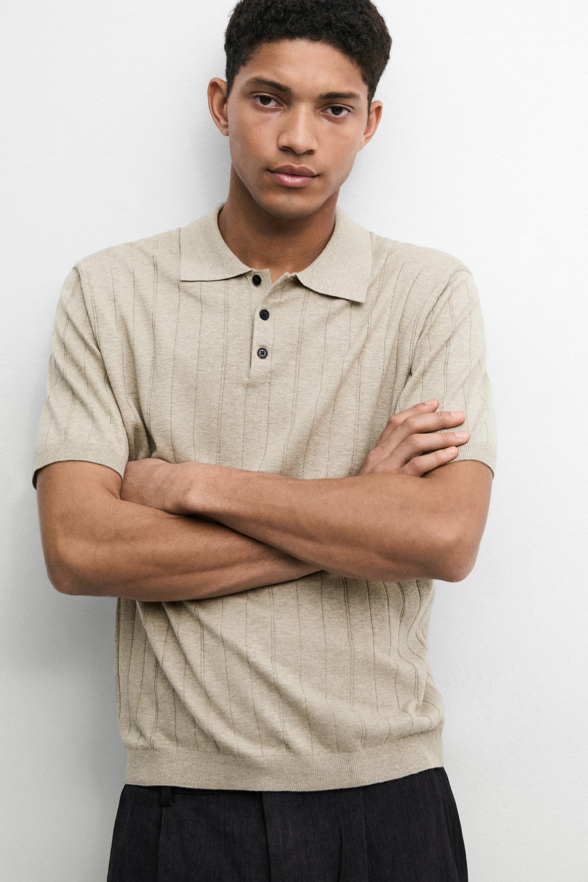 Knit cotton blend polo shirt with short sleeves — Washed
