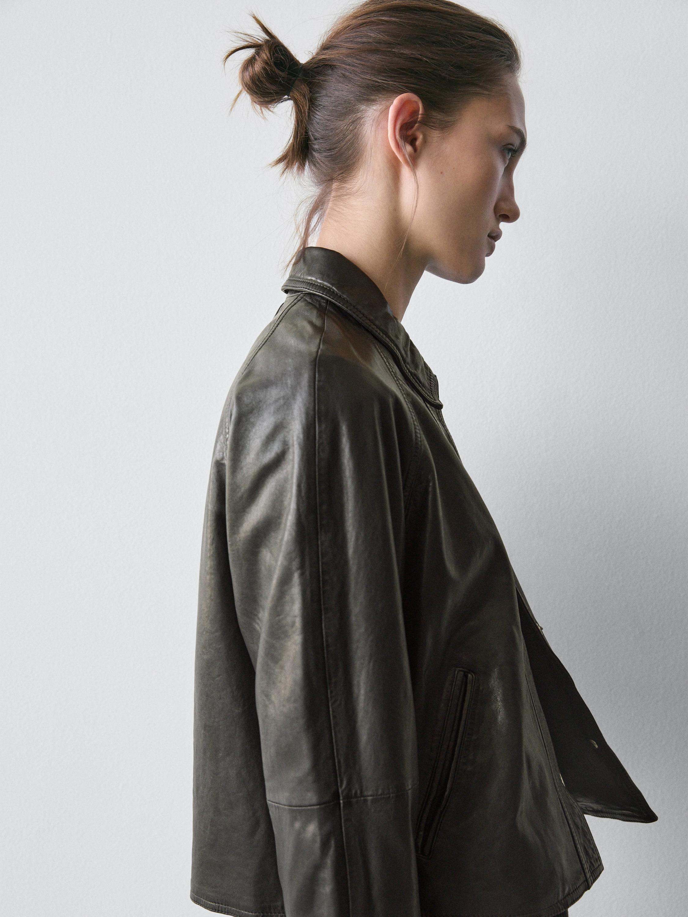 Nappa leather jacket with belt · Black · Bomberâ Jacket | Massimo