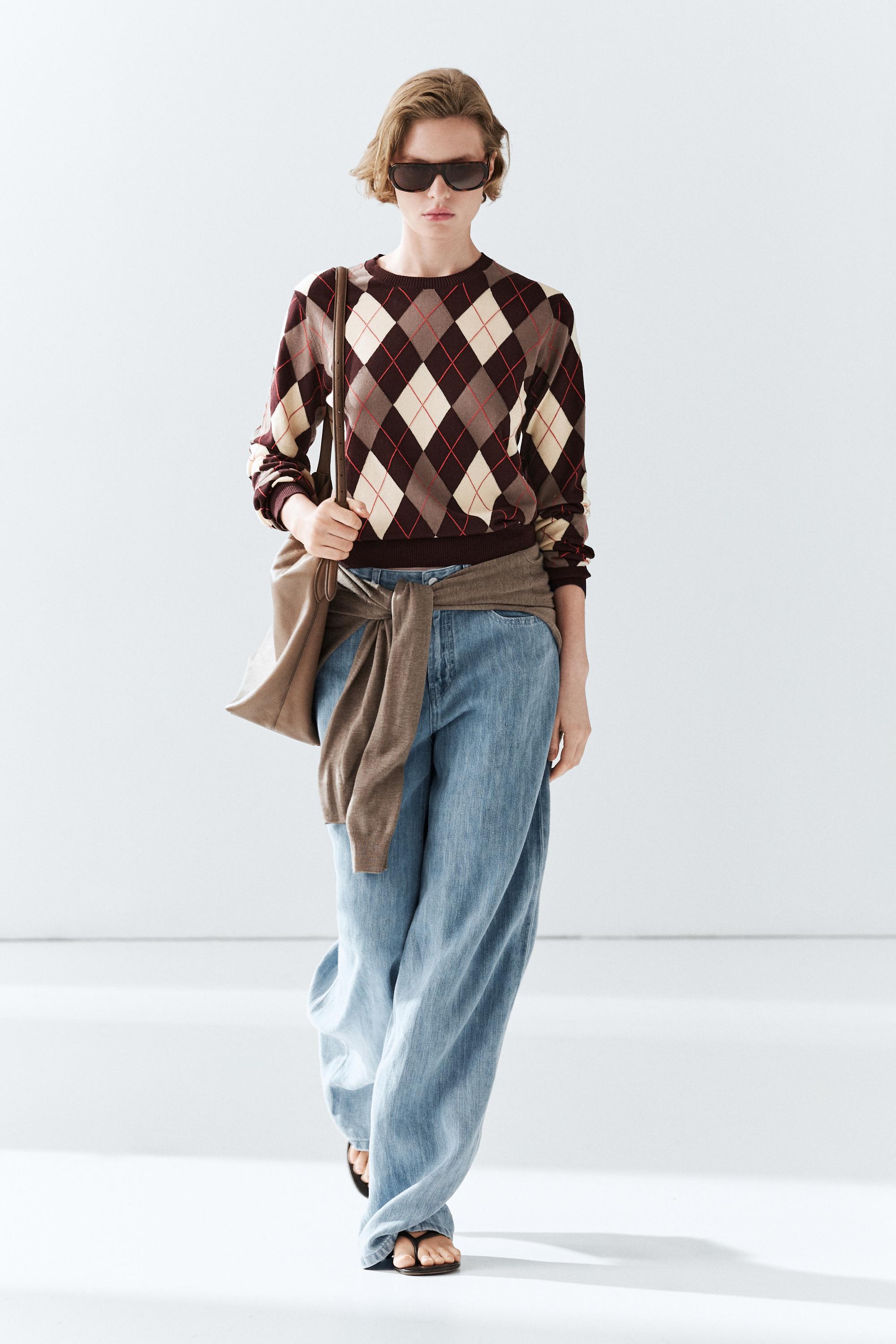 Camisola de malha com detalhes em losangos 100% algodão