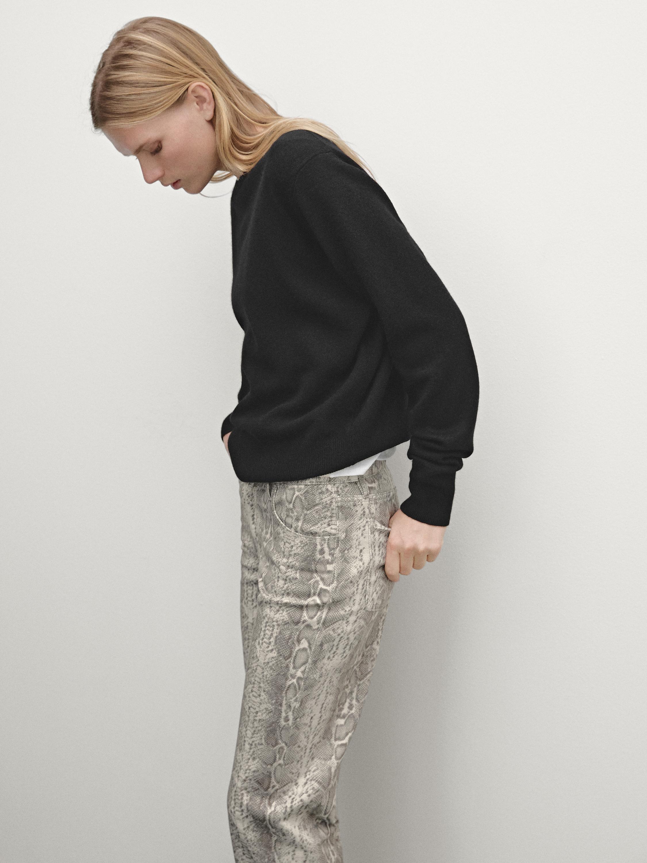 Regular fit cotton snakeskin print jeans
