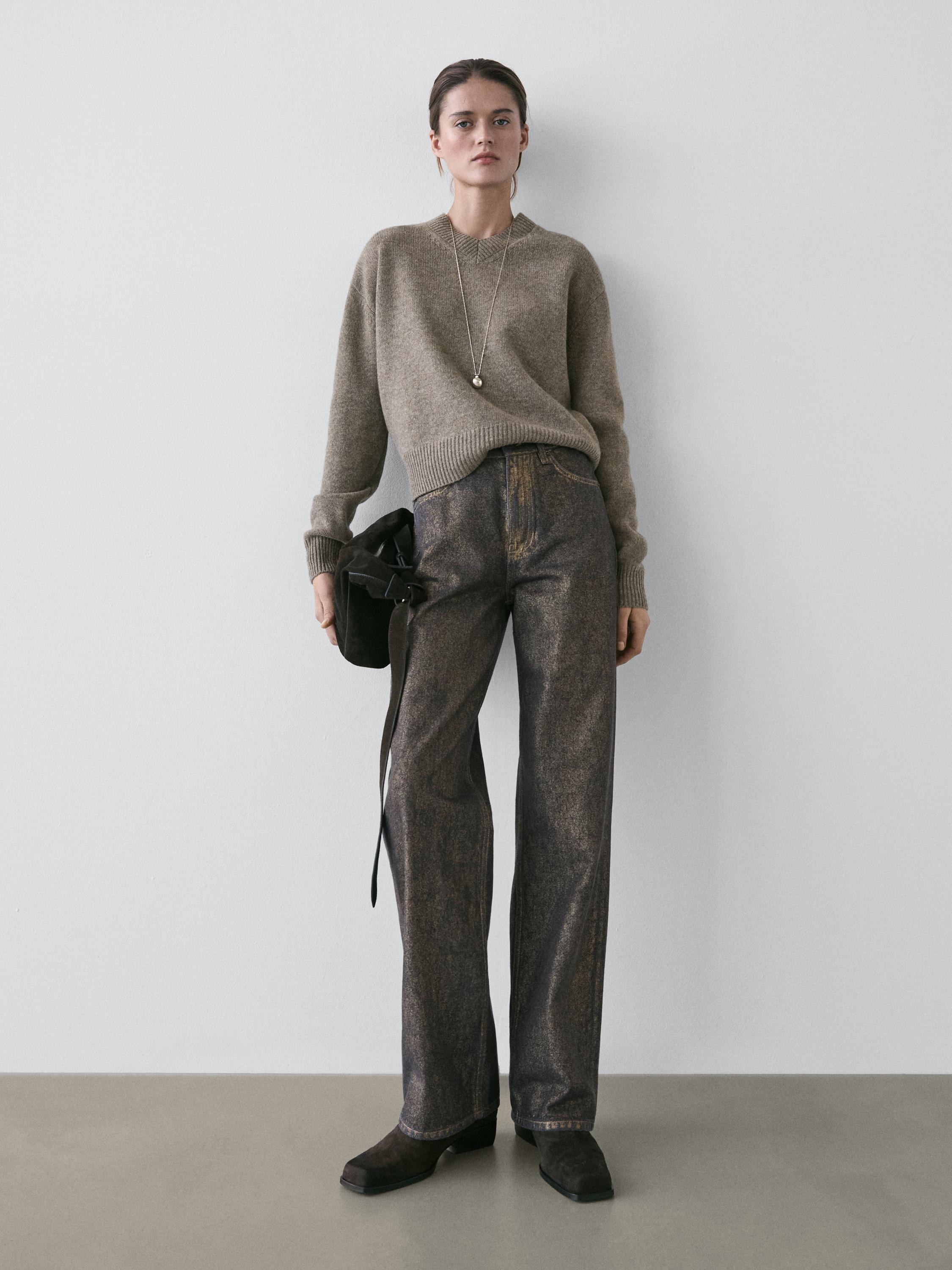 Jeans straight fit tiro alto