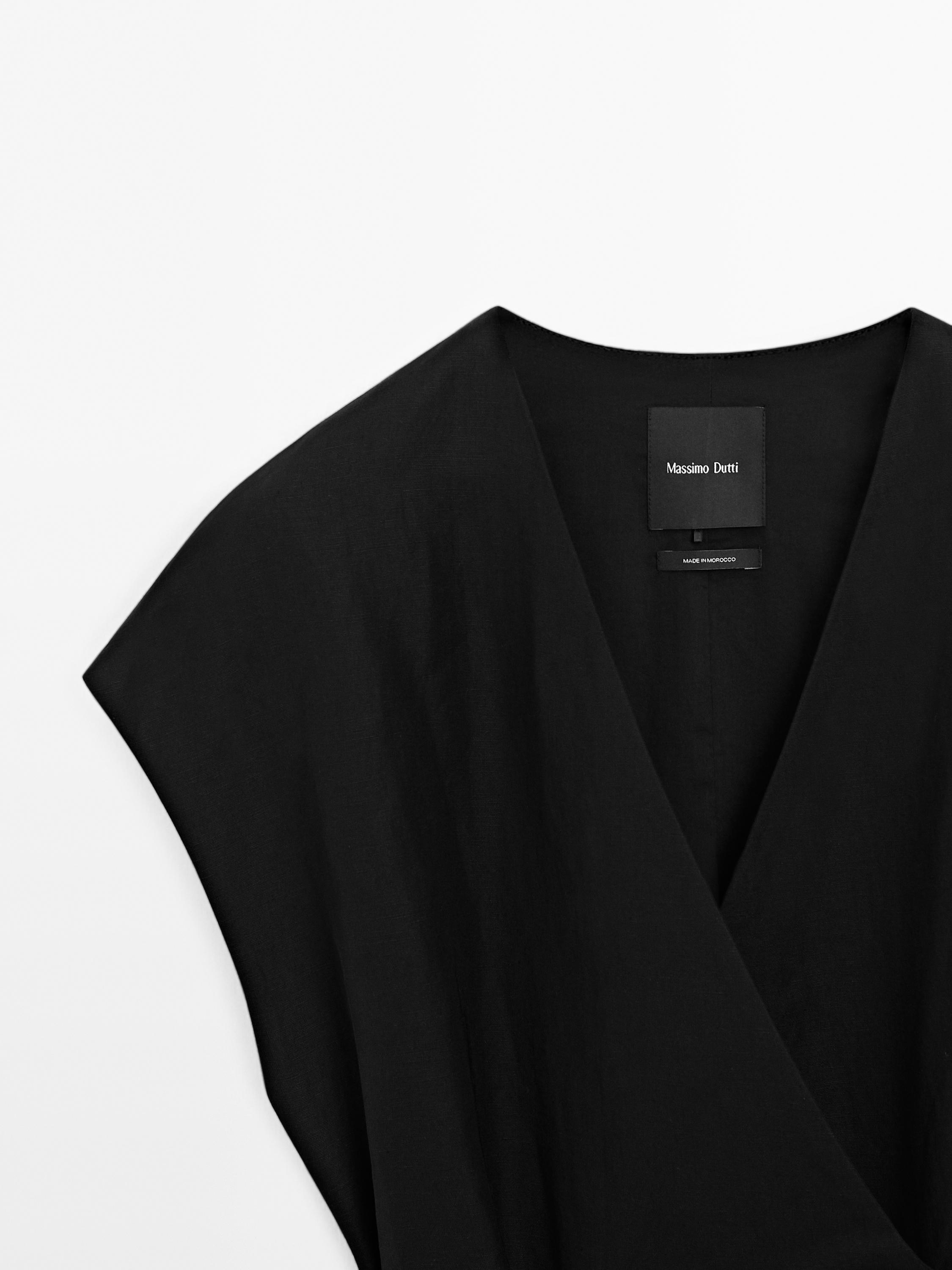 Linen blend crossover kimono with tie detail