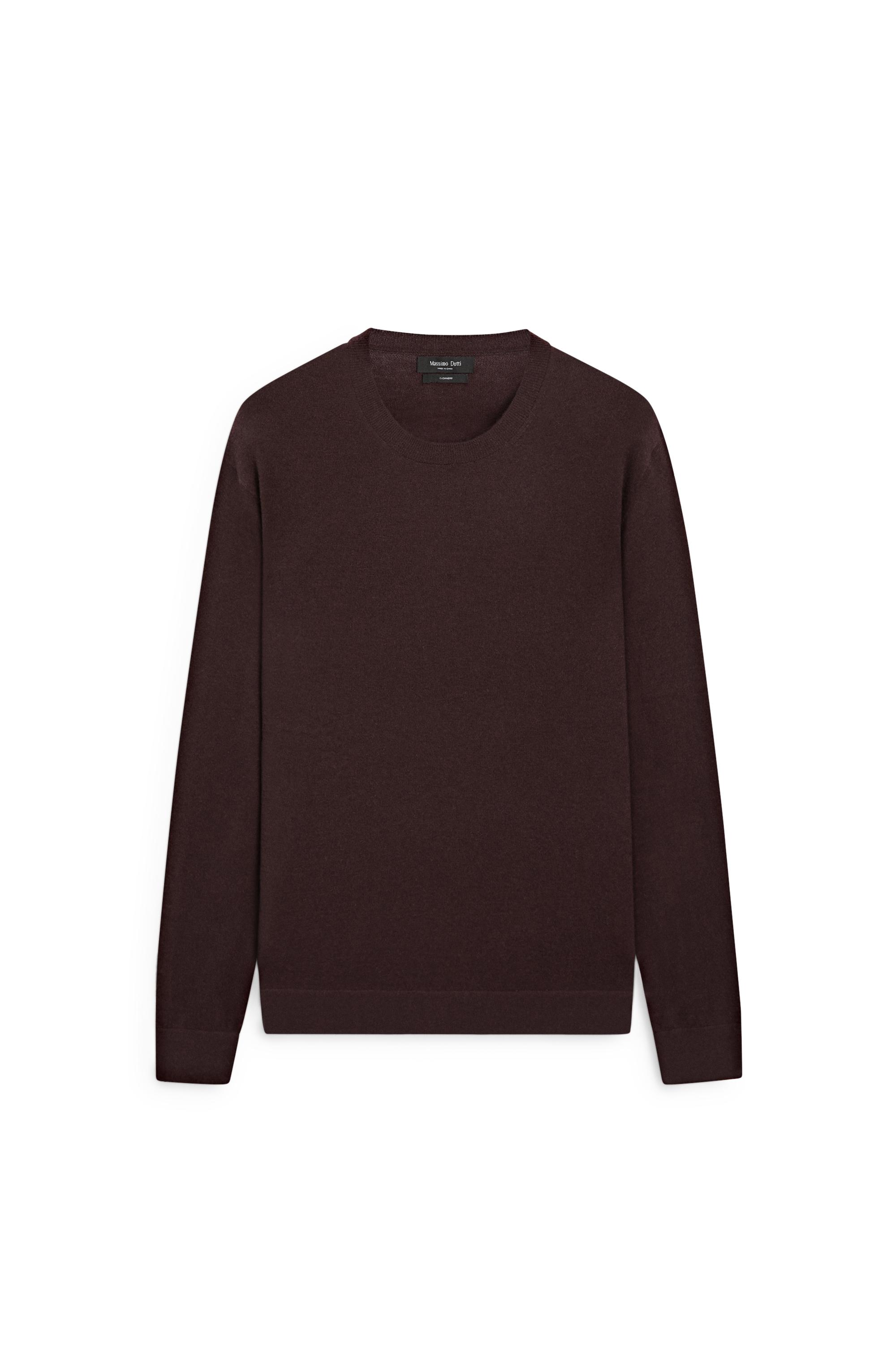 Knit 100% cashmere round neck sweater — BURGUNDY