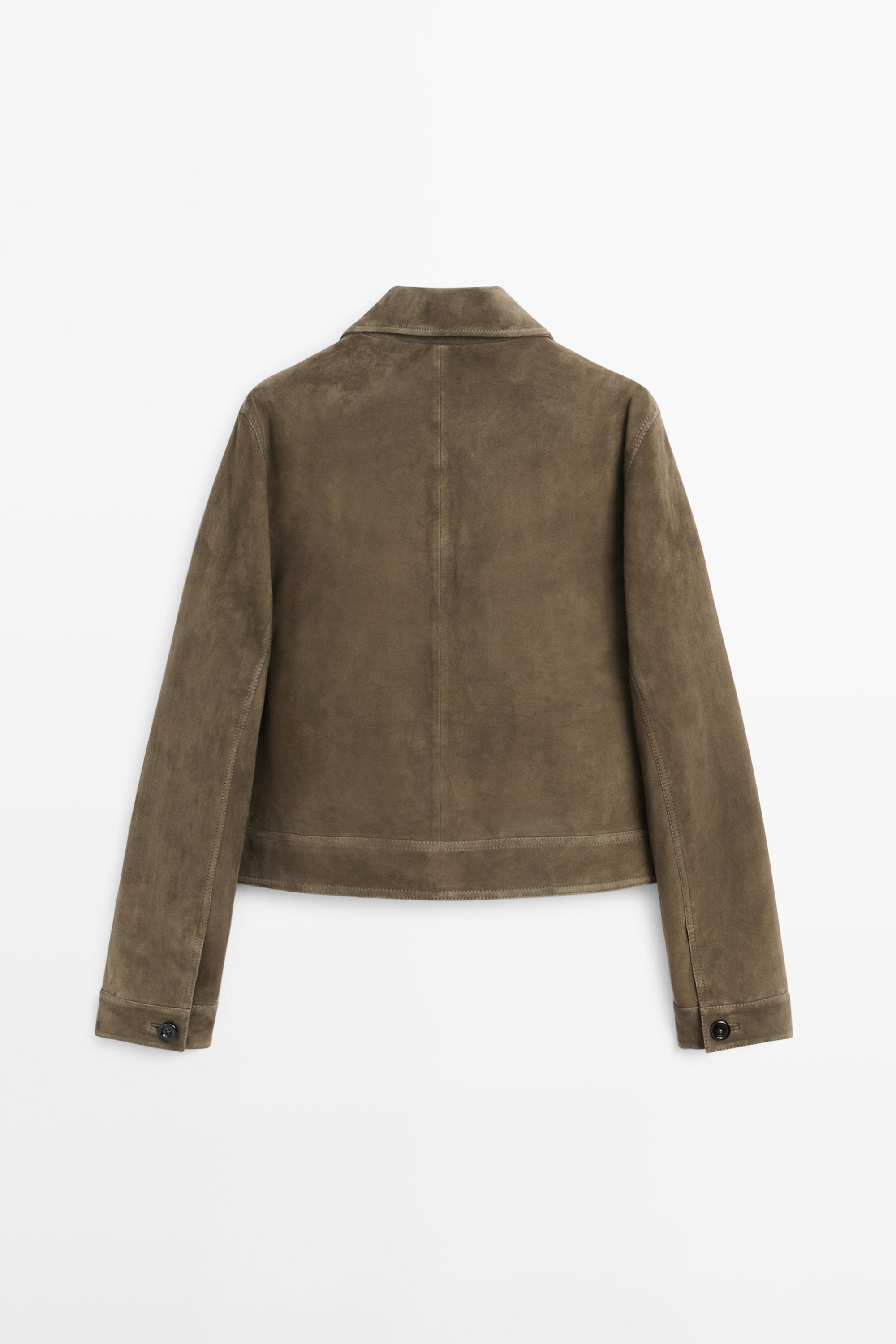 Short suede leather jacket — KHAKI