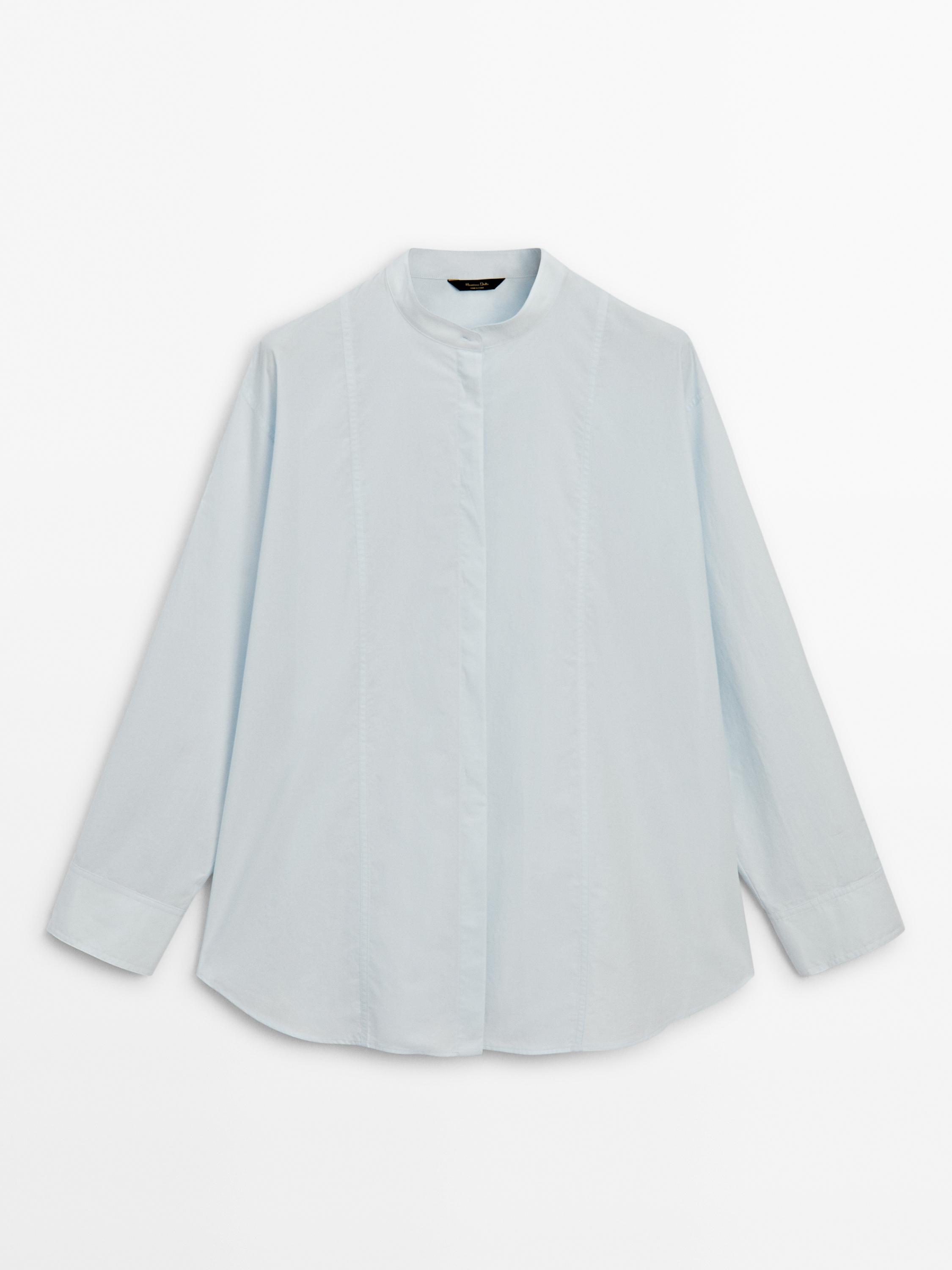 Poplin shirt with stand-up collar