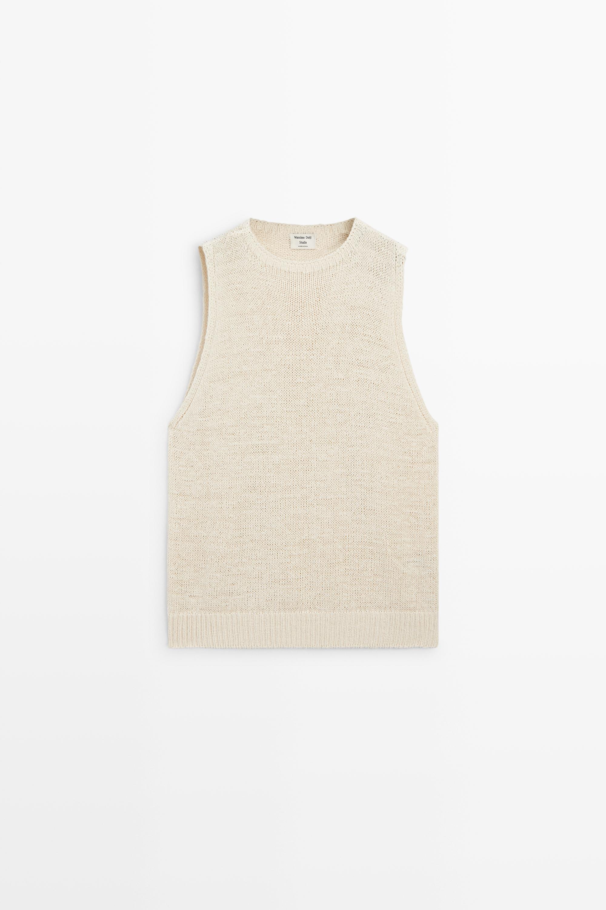 STUDIO Silk-Blend Knit Halter Top — CREAM