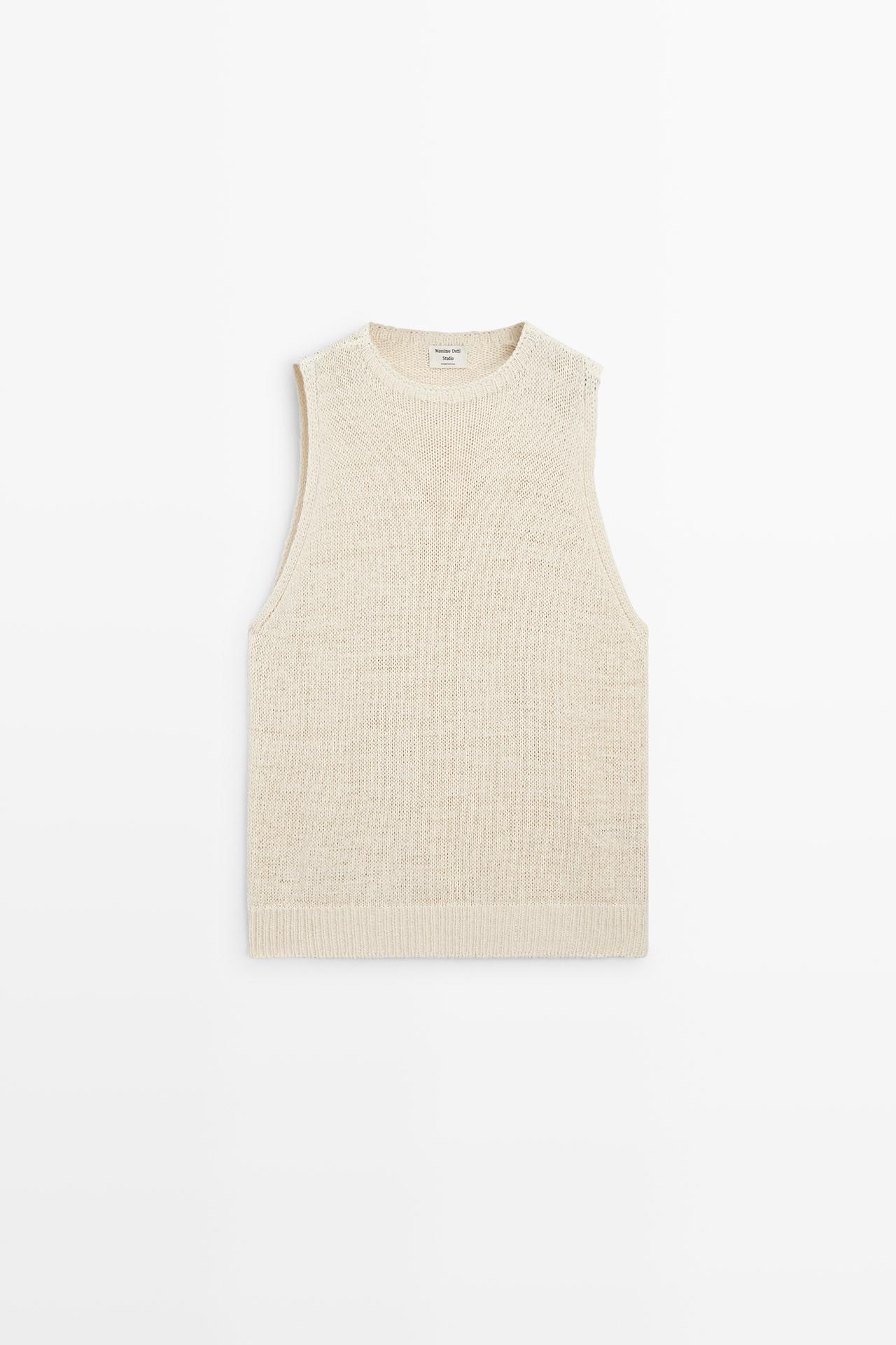 STUDIO Silk-Blend Knit Halter Top — CREAM