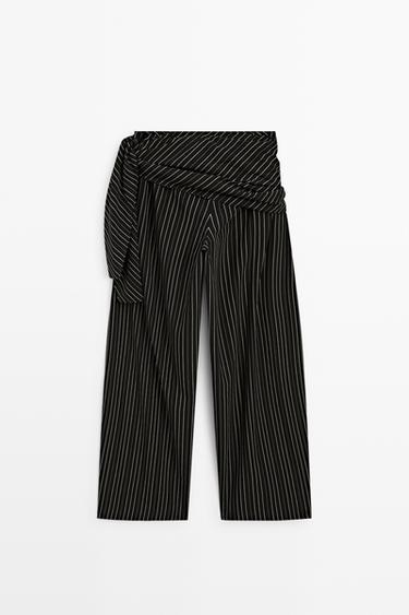 Striped barrel fit pants with scarf detail — BLACK 6