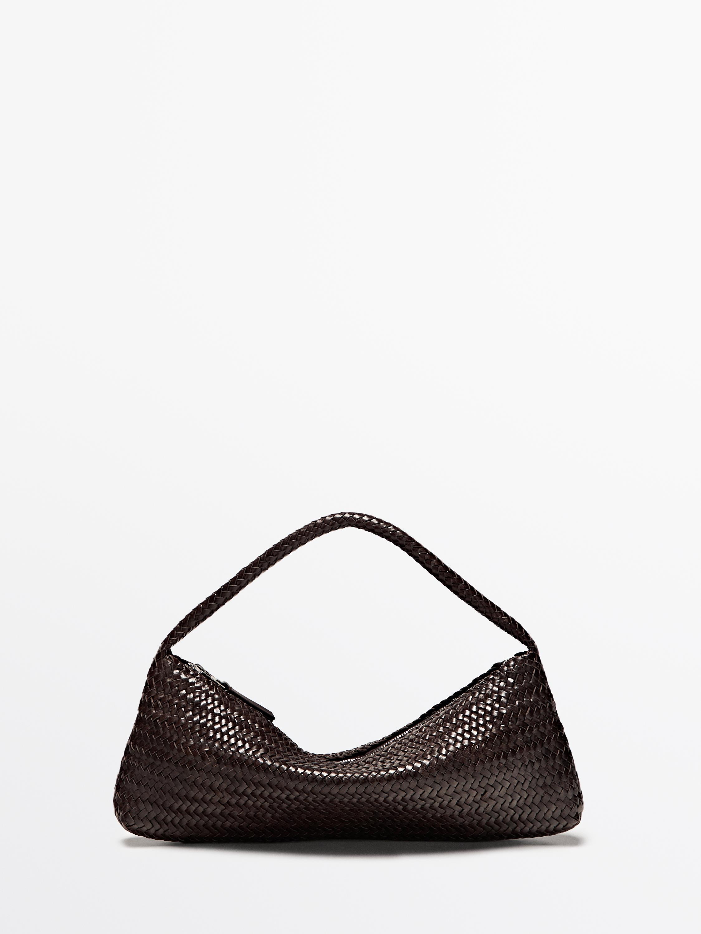 Nappa leather woven croissant bag — BROWN