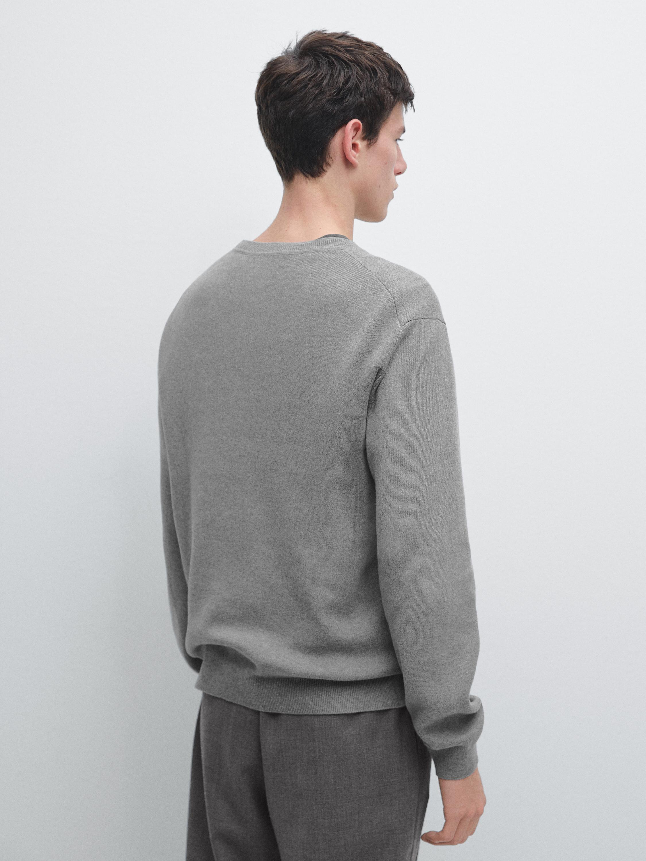 Knit 100% cotton crew neck sweater — Medium Grey