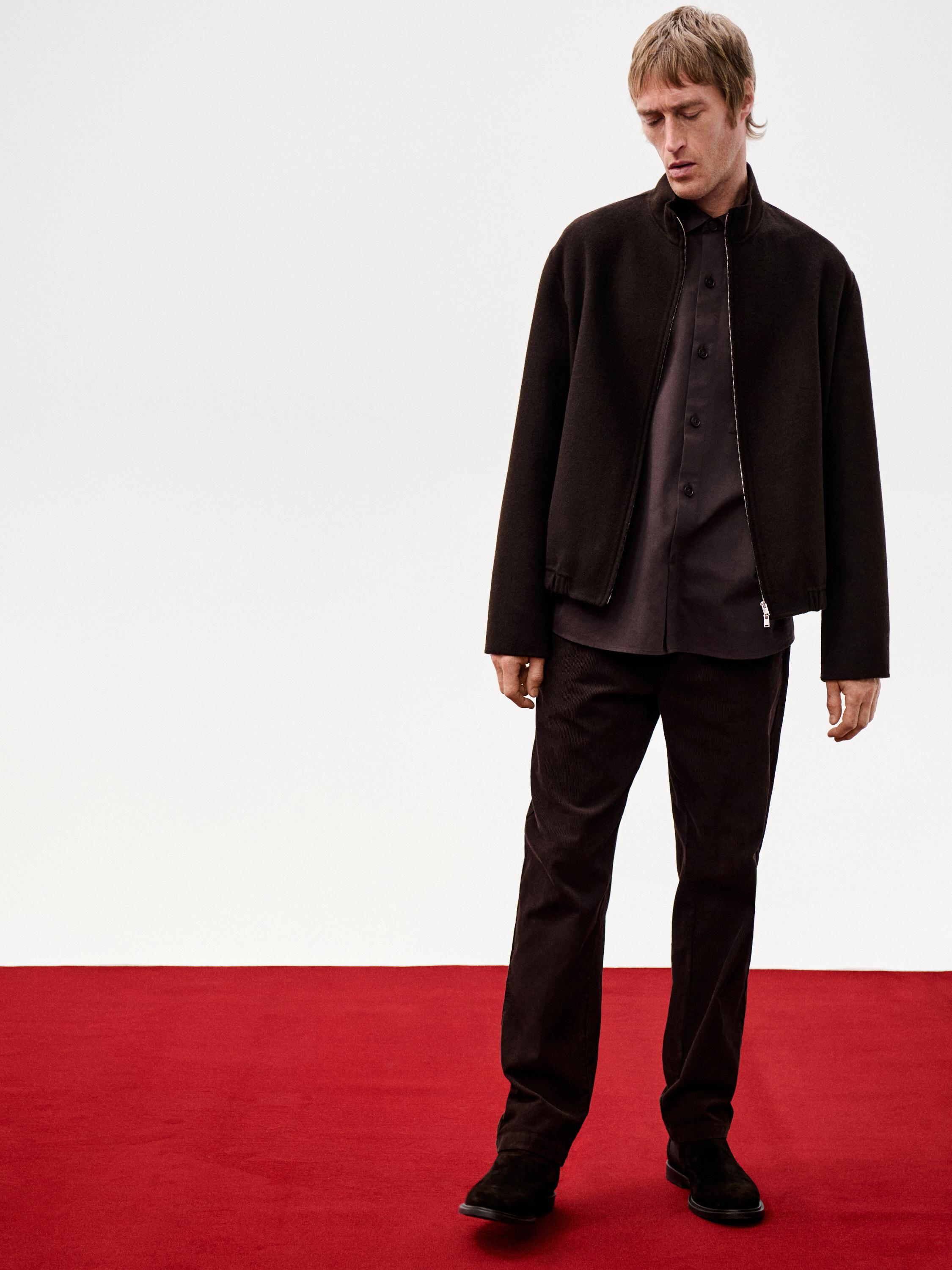 Wool blend high neck jacket — Chocolate