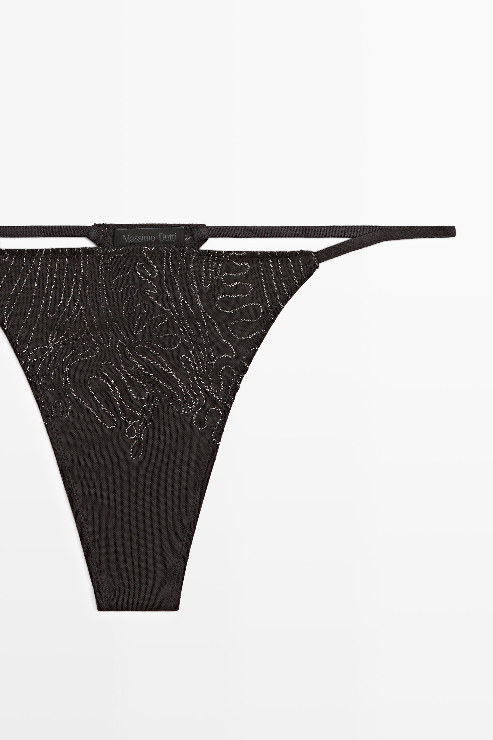 Thong with embroidered detail — CHARCOAL