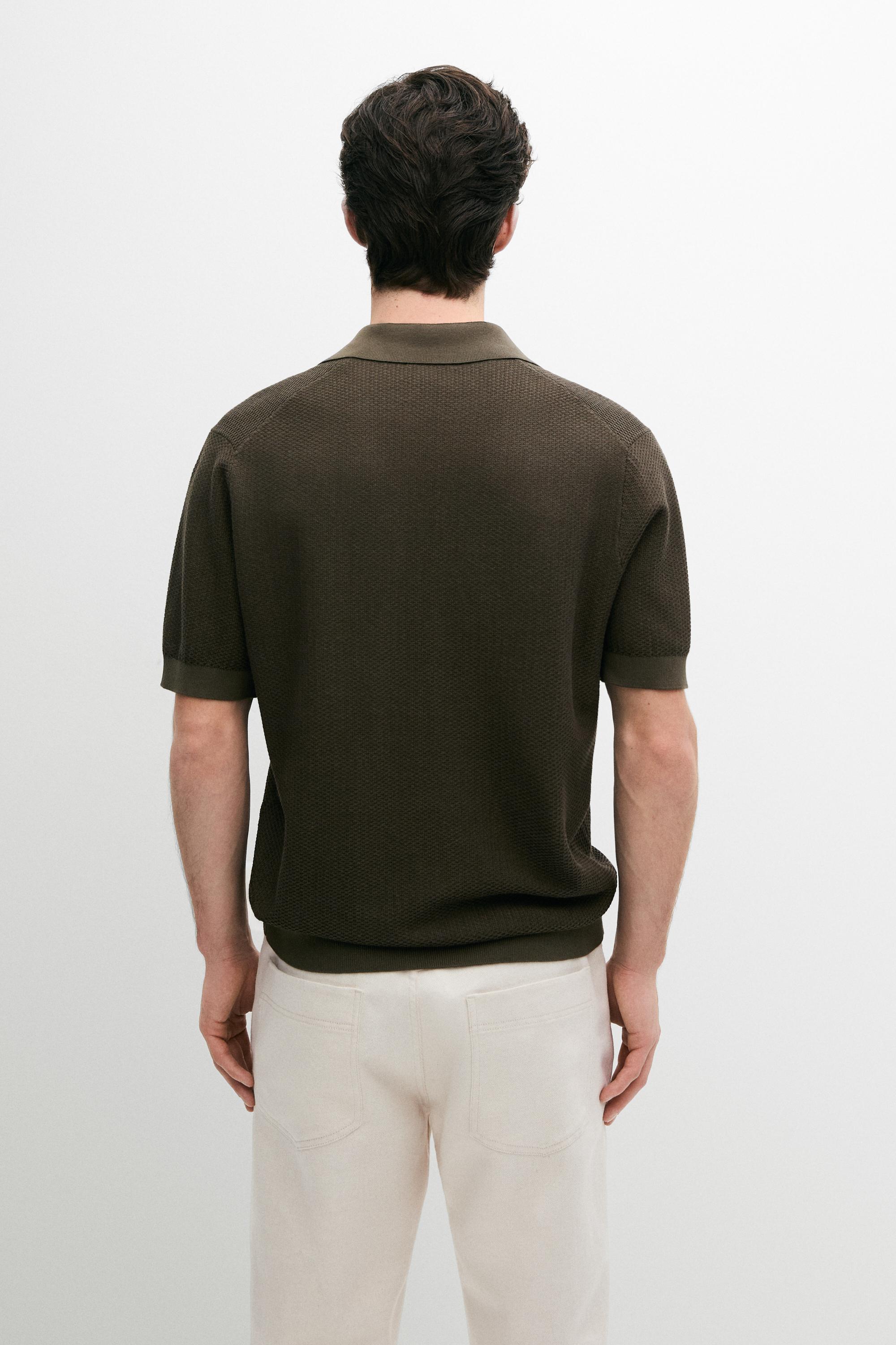 100% cotton textured knit polo sweater — Greyish green