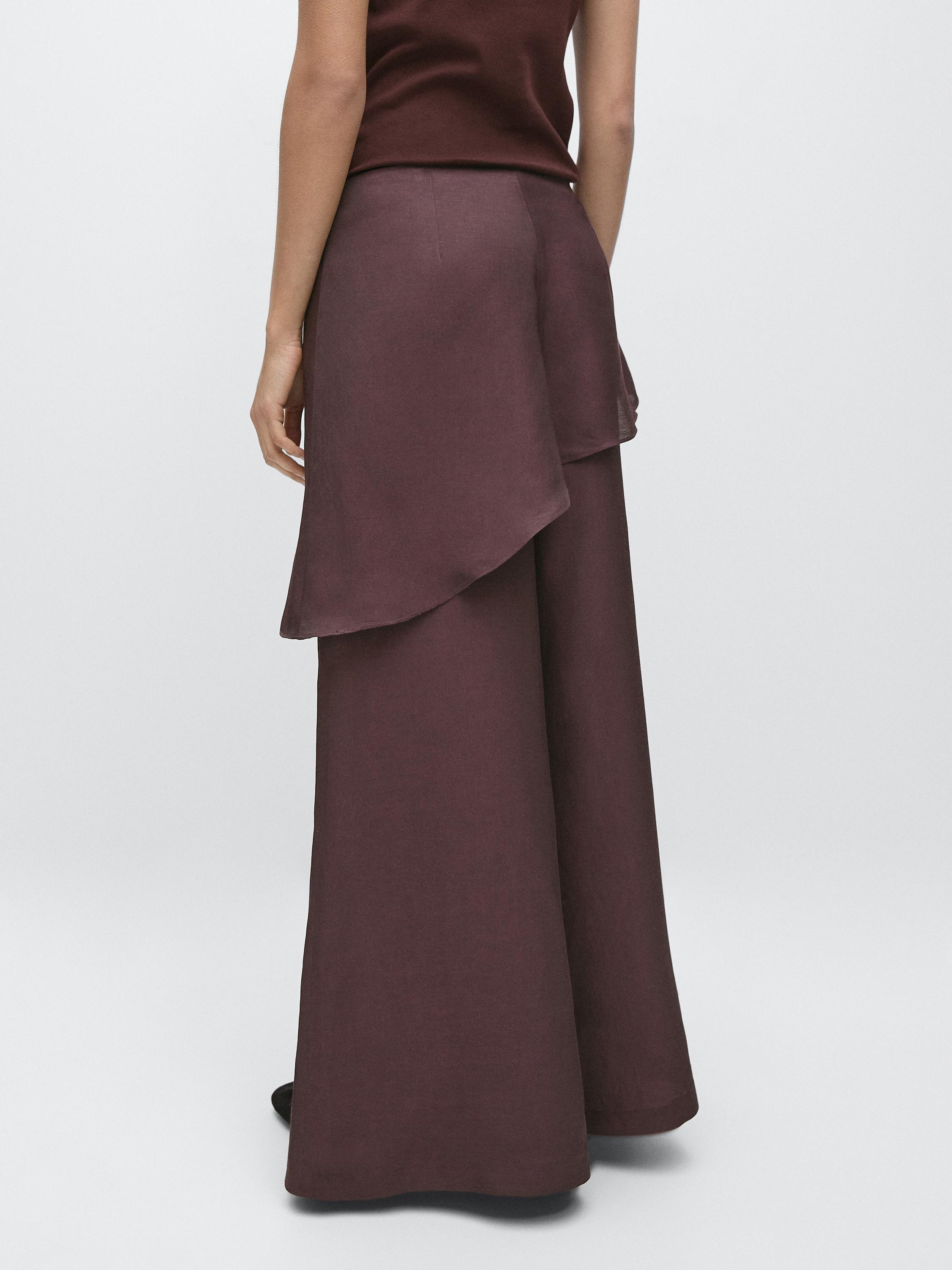 Flowing linen blend skort — AUBERGINE