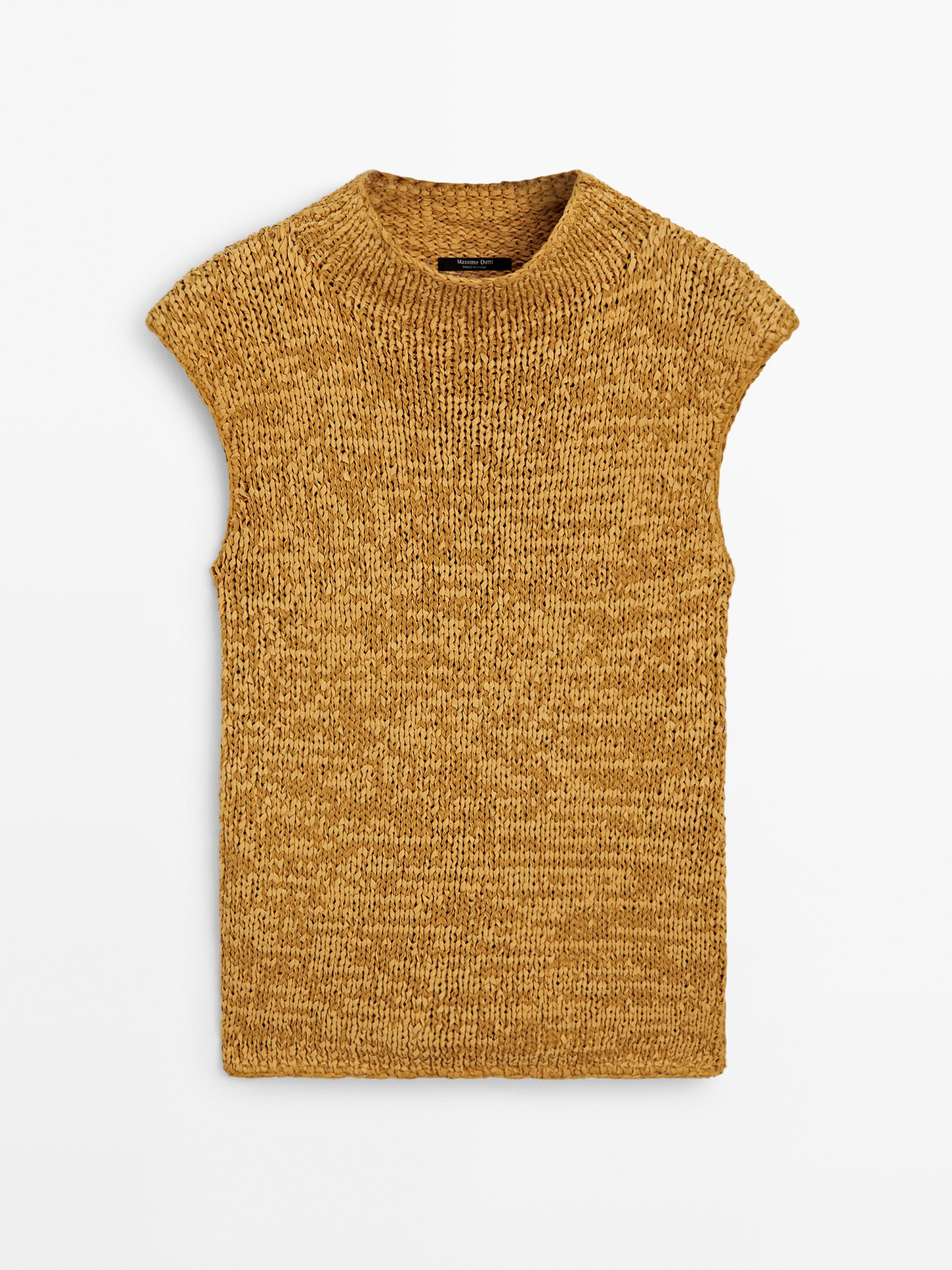 Cotton blend knit top — Curry