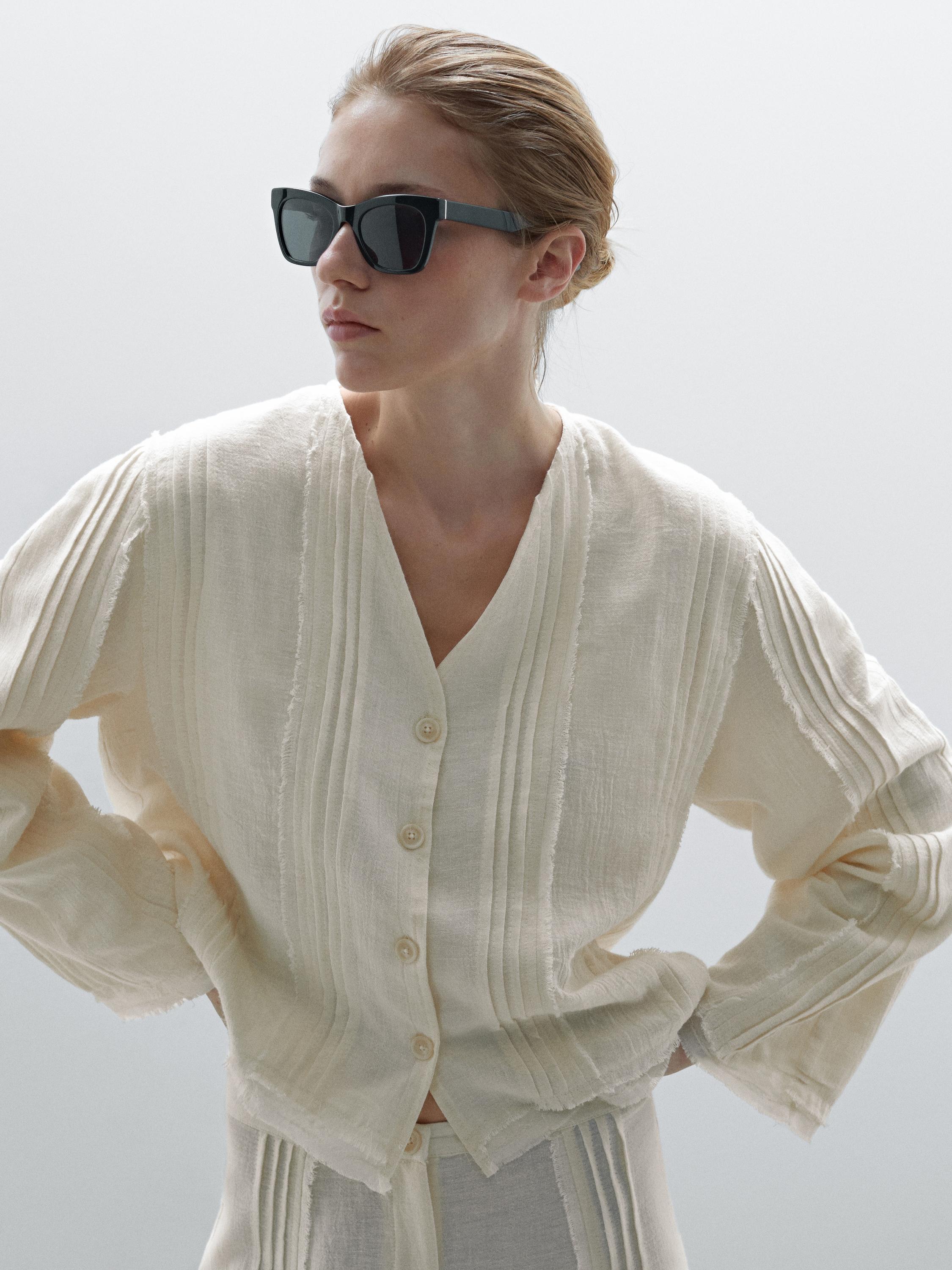 Chemisier avec broderies en coton mélangé