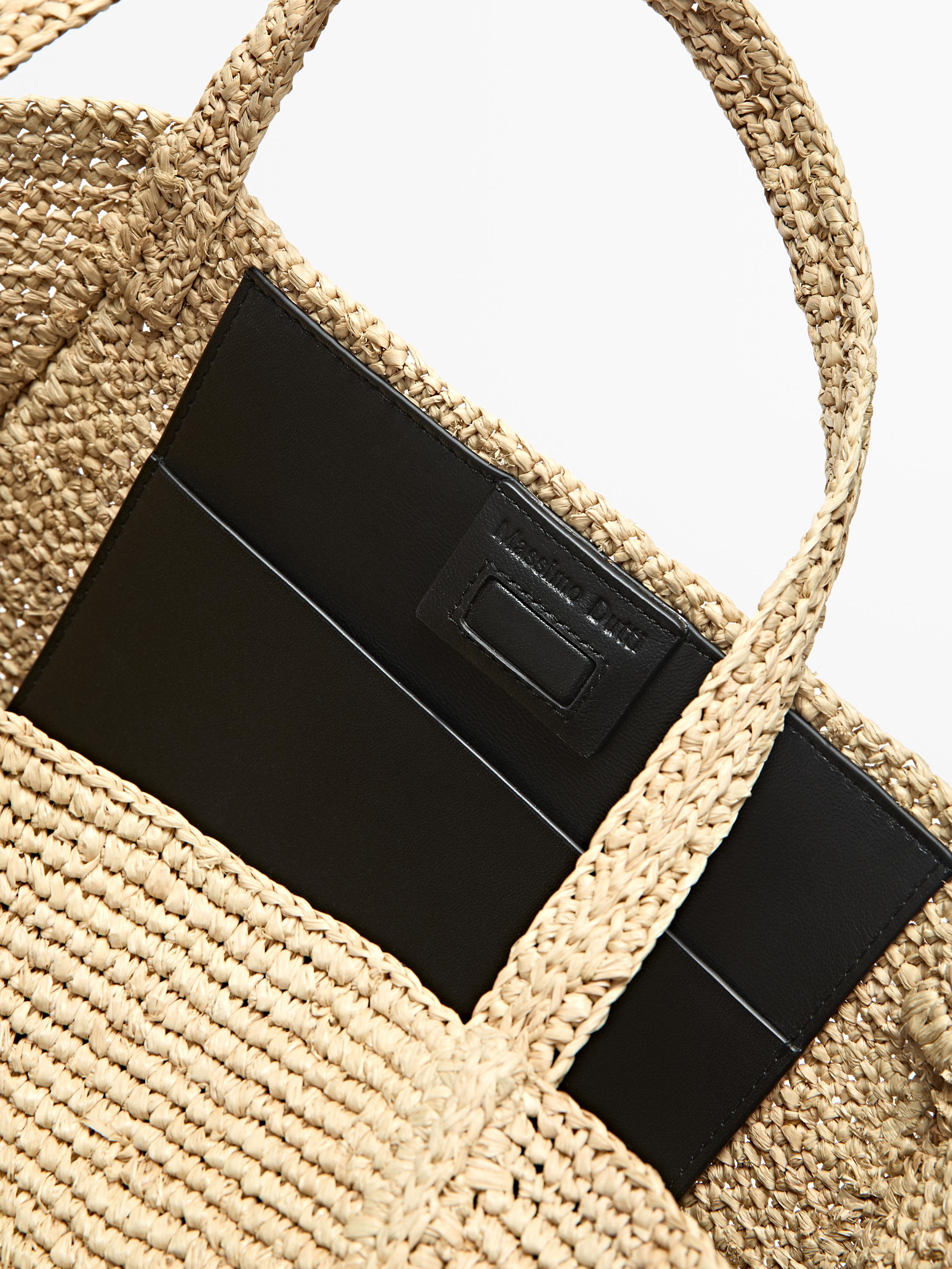 100% raffia mid-sized tote bag — BEIGE