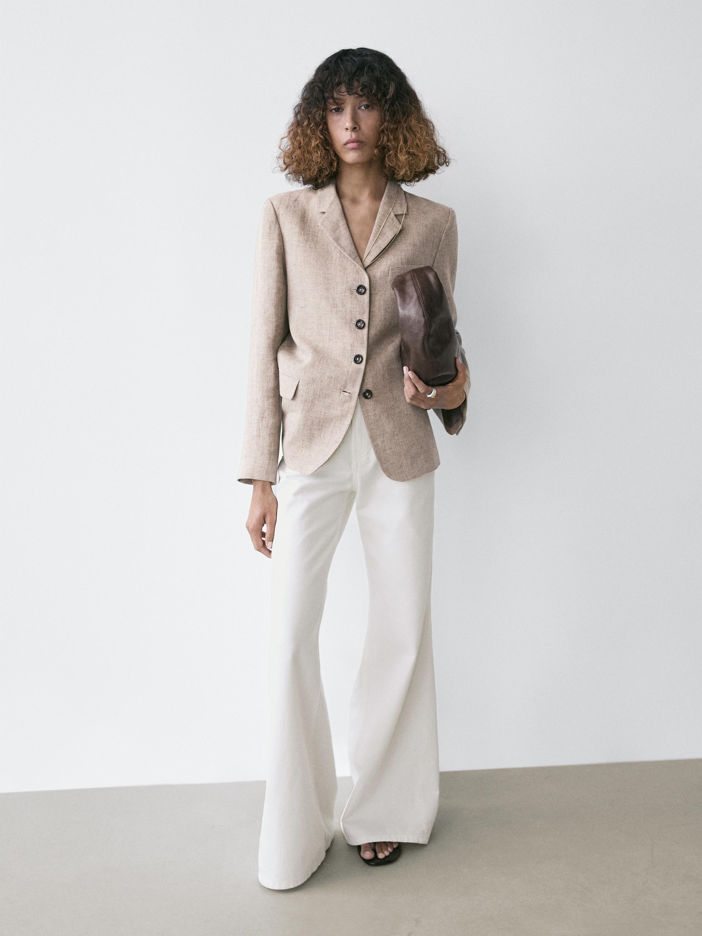 100% linen melange blazer — BEIGE