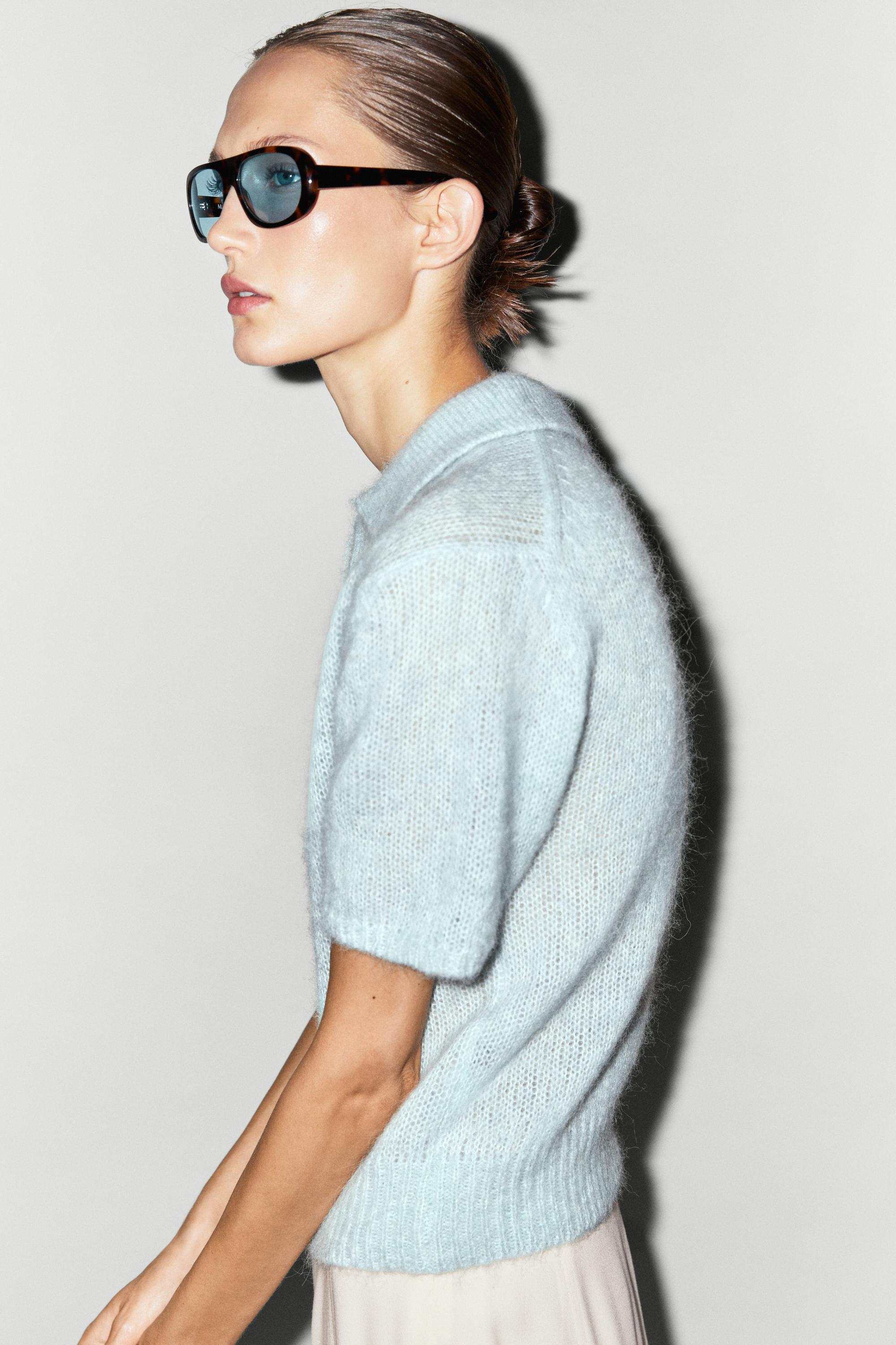Alpaca blend knit polo sweater — Light blue