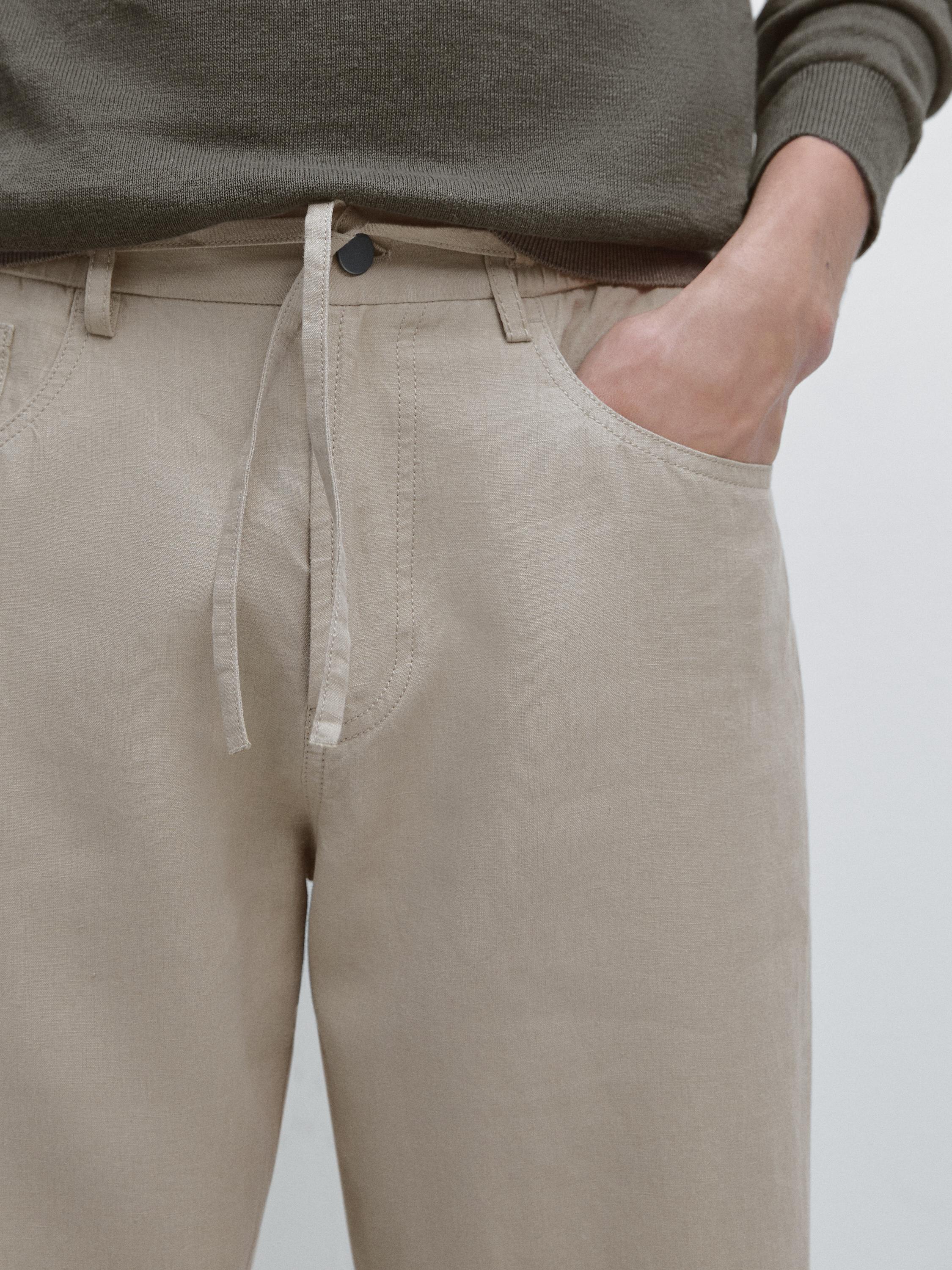 Linen jogger fit trousers — BEIGE