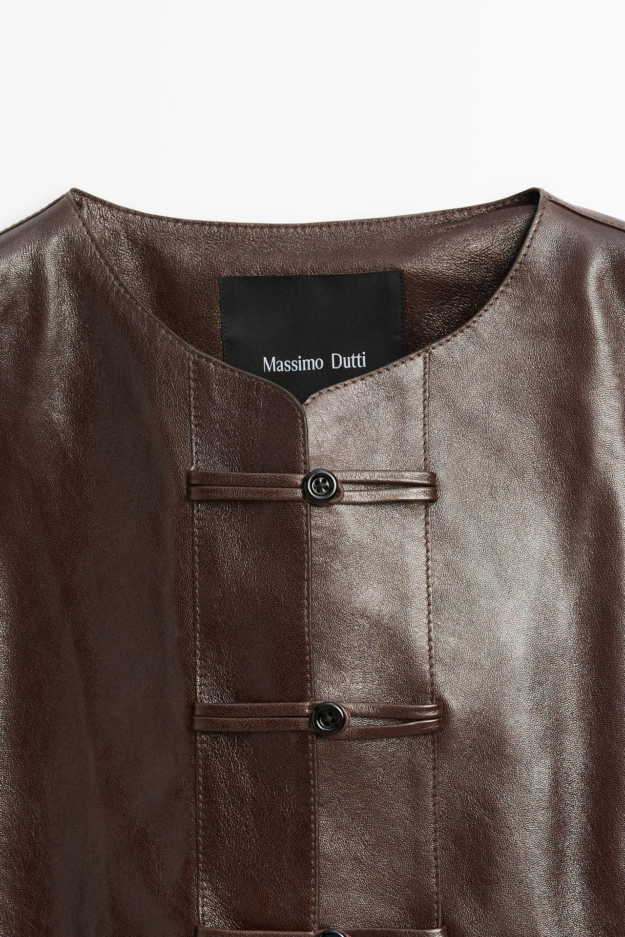 Nappa leather toggle jacket — BROWN