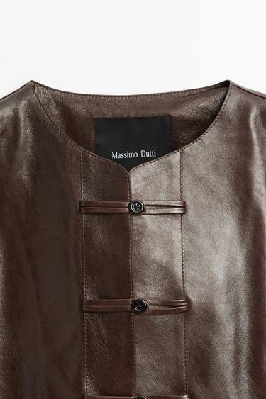 Nappa leather toggle jacket — BROWN 9