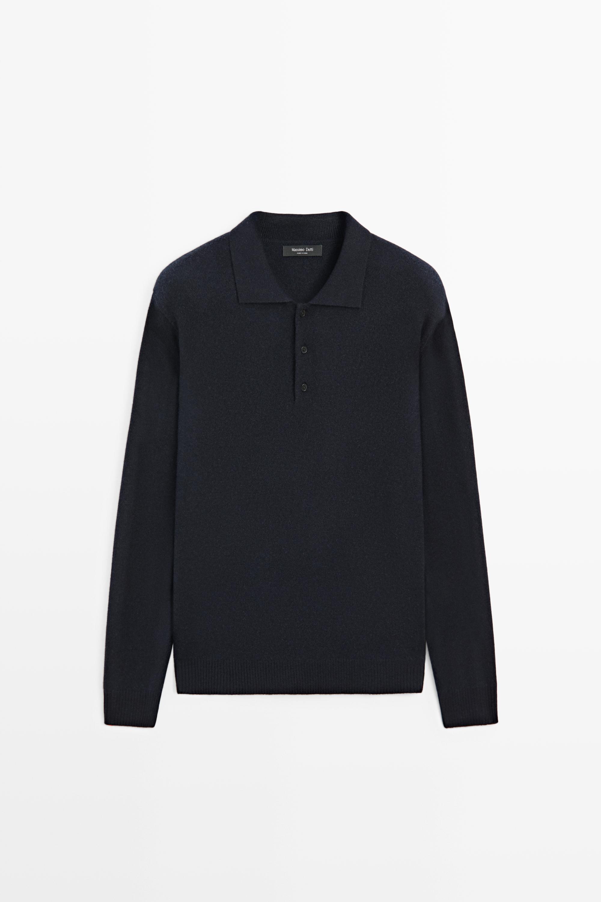 Wool cashmere blend polo sweater