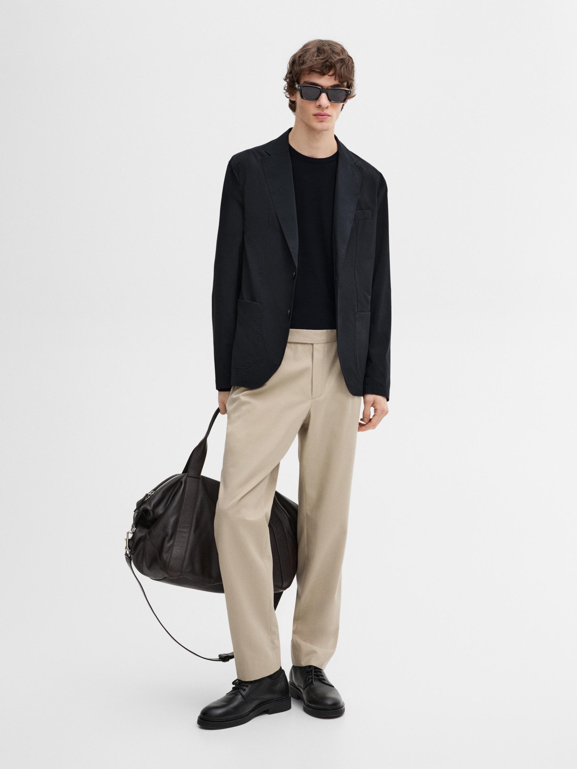 Pantalón Pinza Mezcla Algodón - Crudo - 42 - Massimo Dutti - Hombre