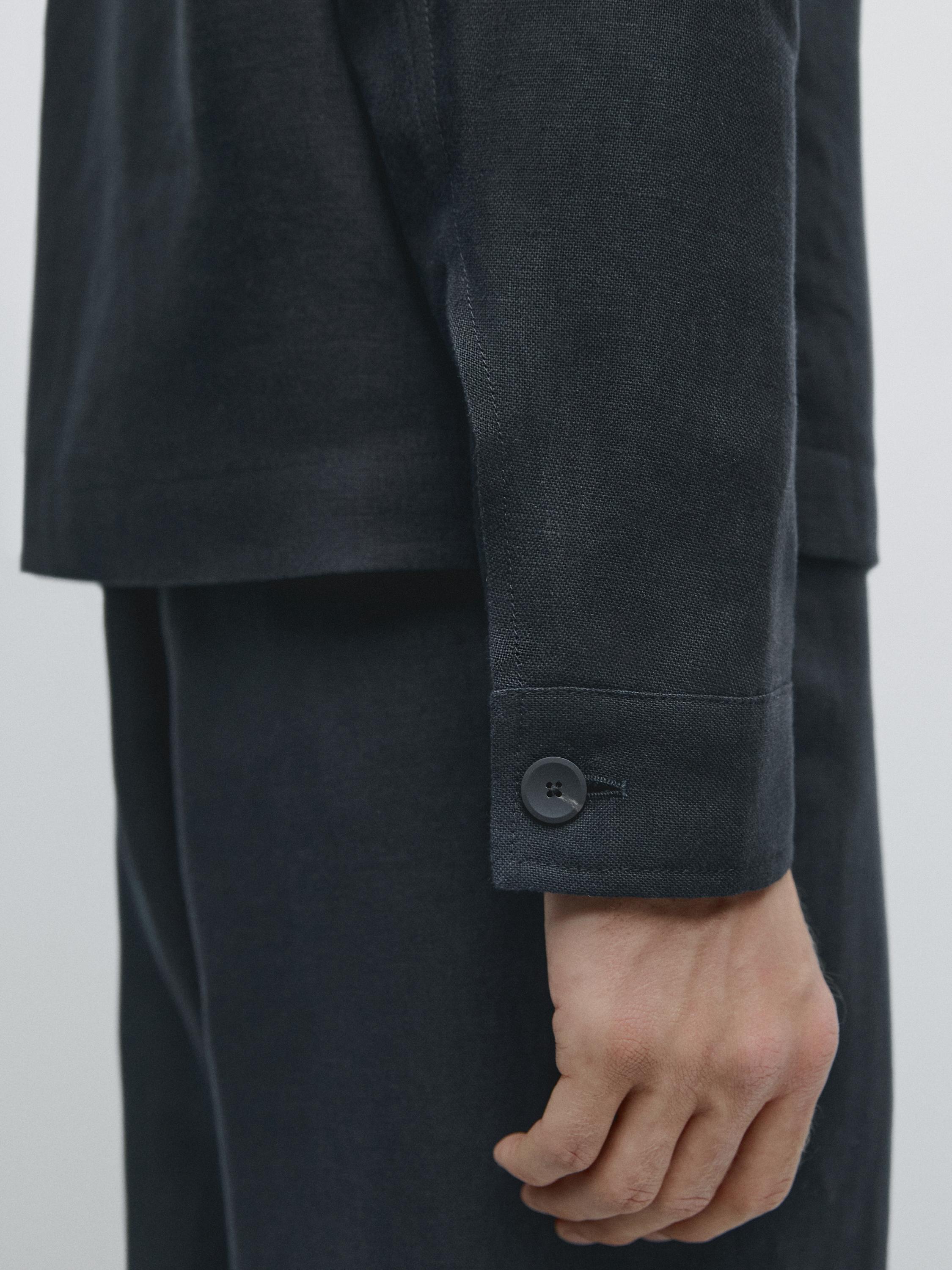 Cropped linen jacket — NAVY BLUE