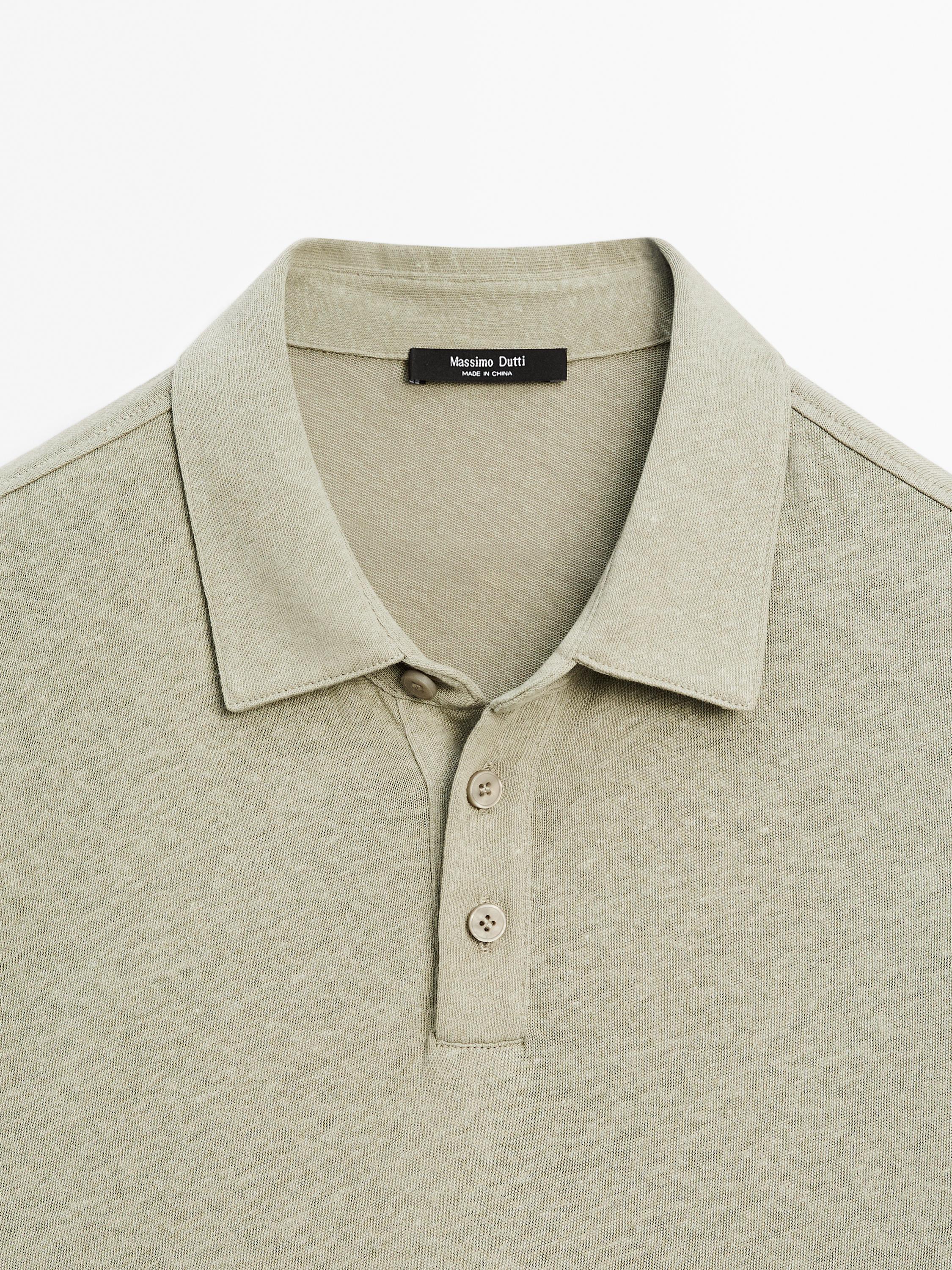 Short sleeve linen blend polo shirt