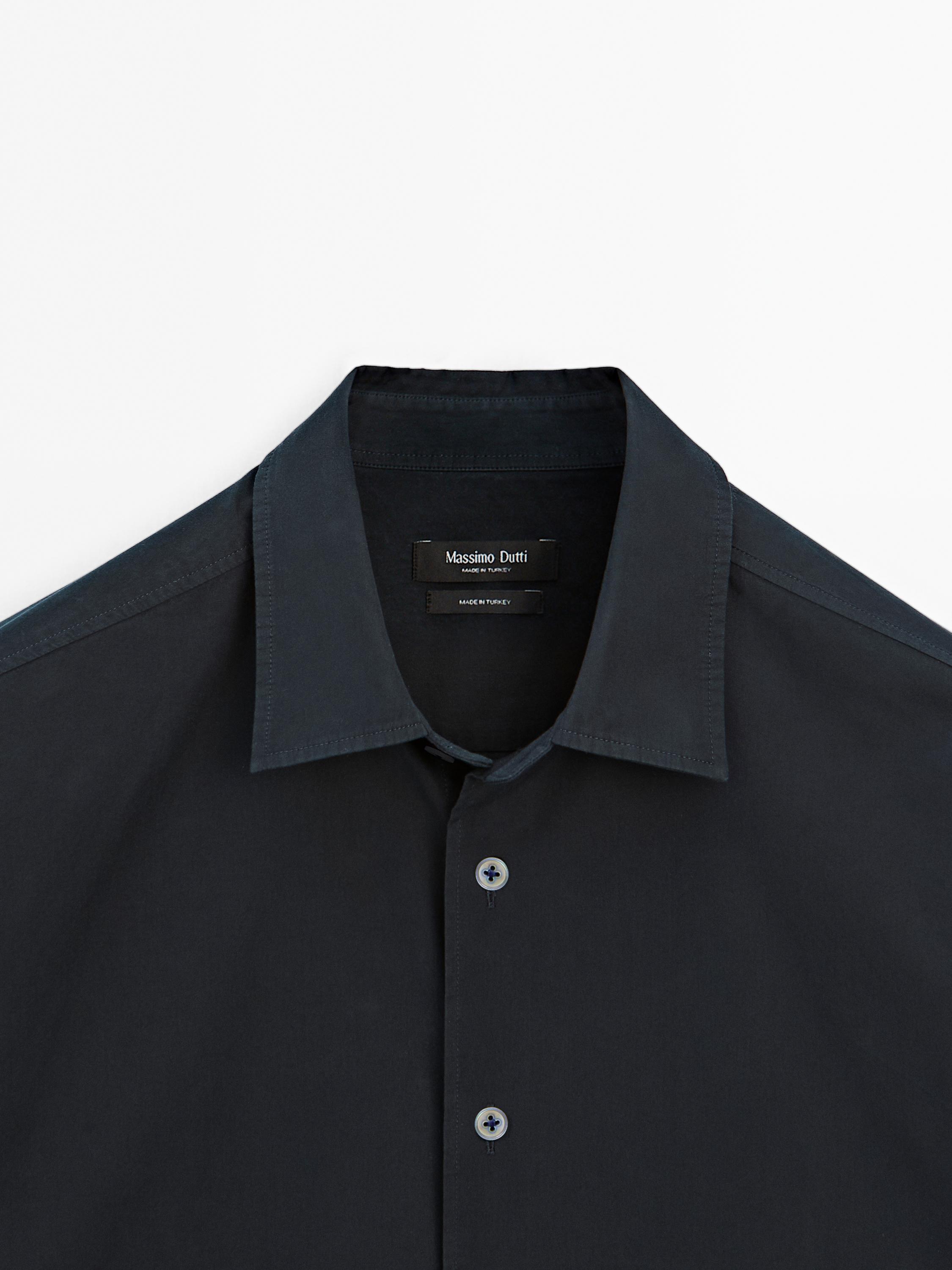 Regular-Fit-Hemd aus Baumwoll-Seidenmischgewebe