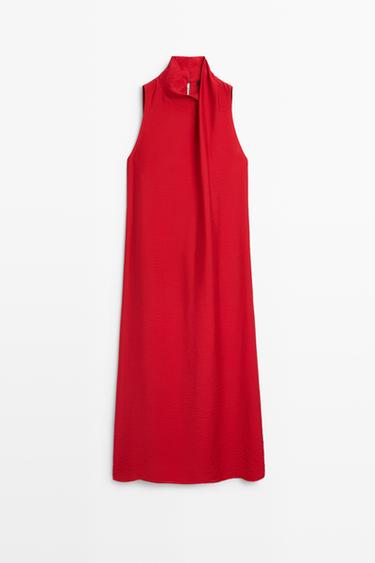 Fluid midi dress with draped neck — RED 2