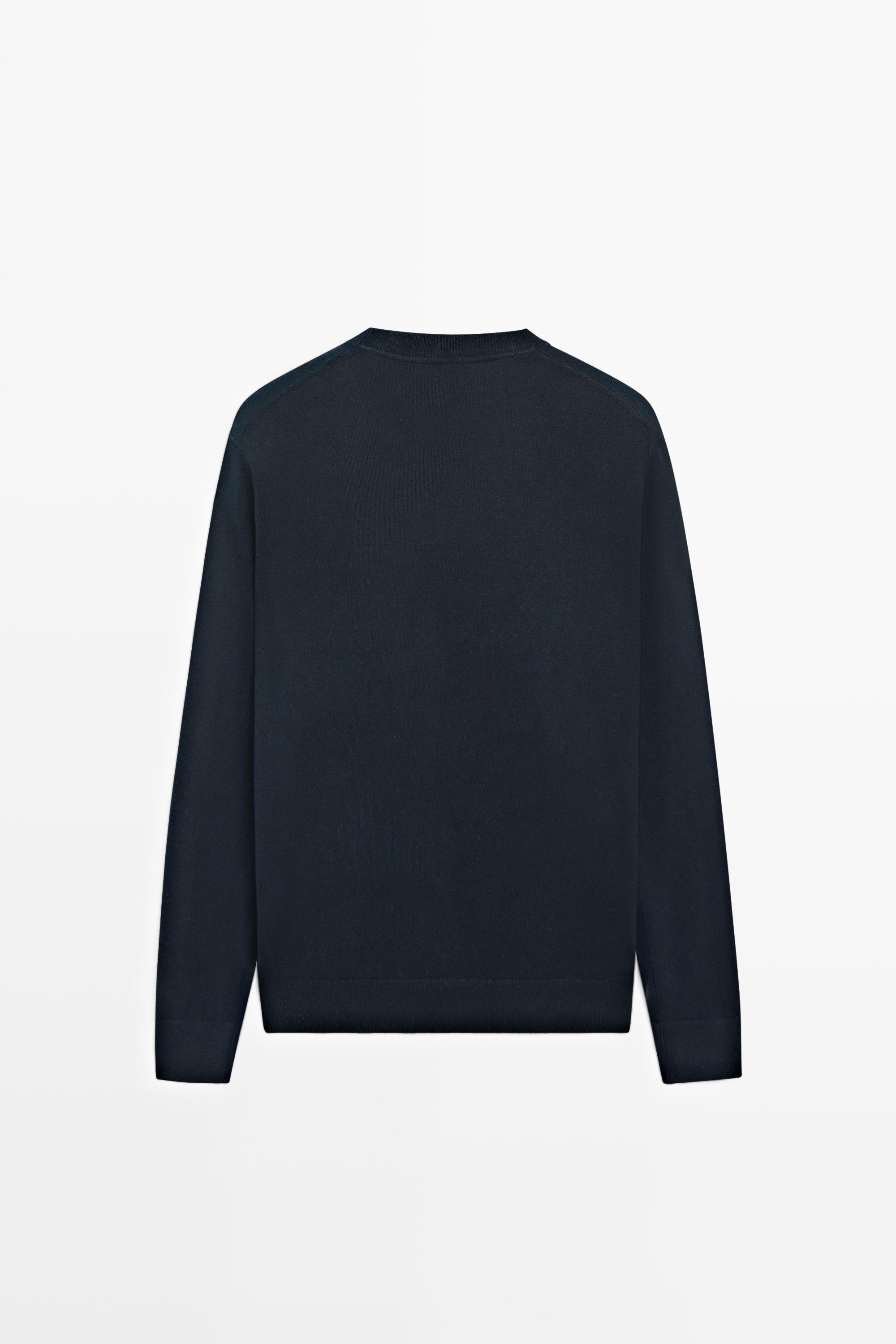 Cotton blend knit sweater — NAVY BLUE