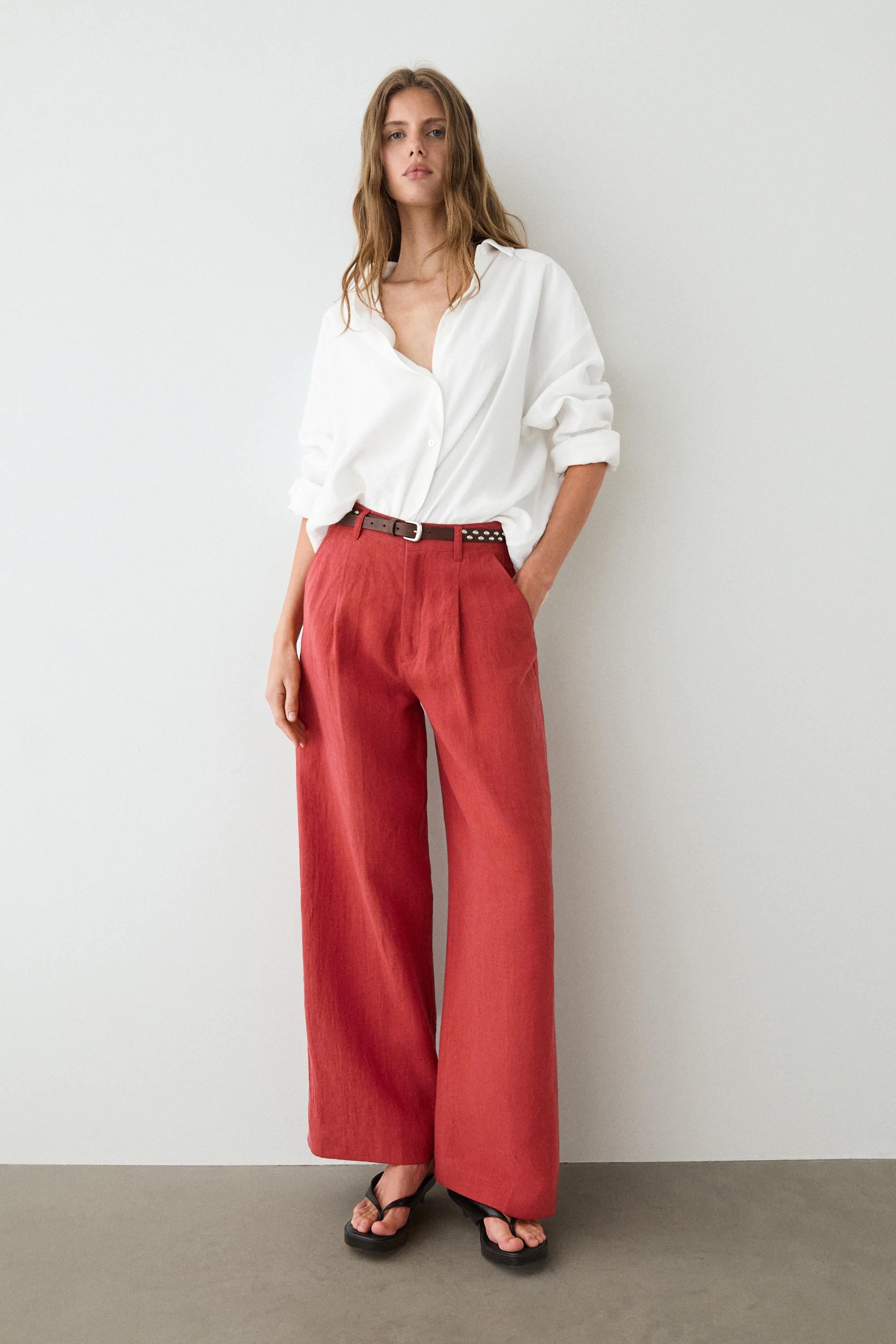 Loose fit high-waist linen trousers — REDDISH