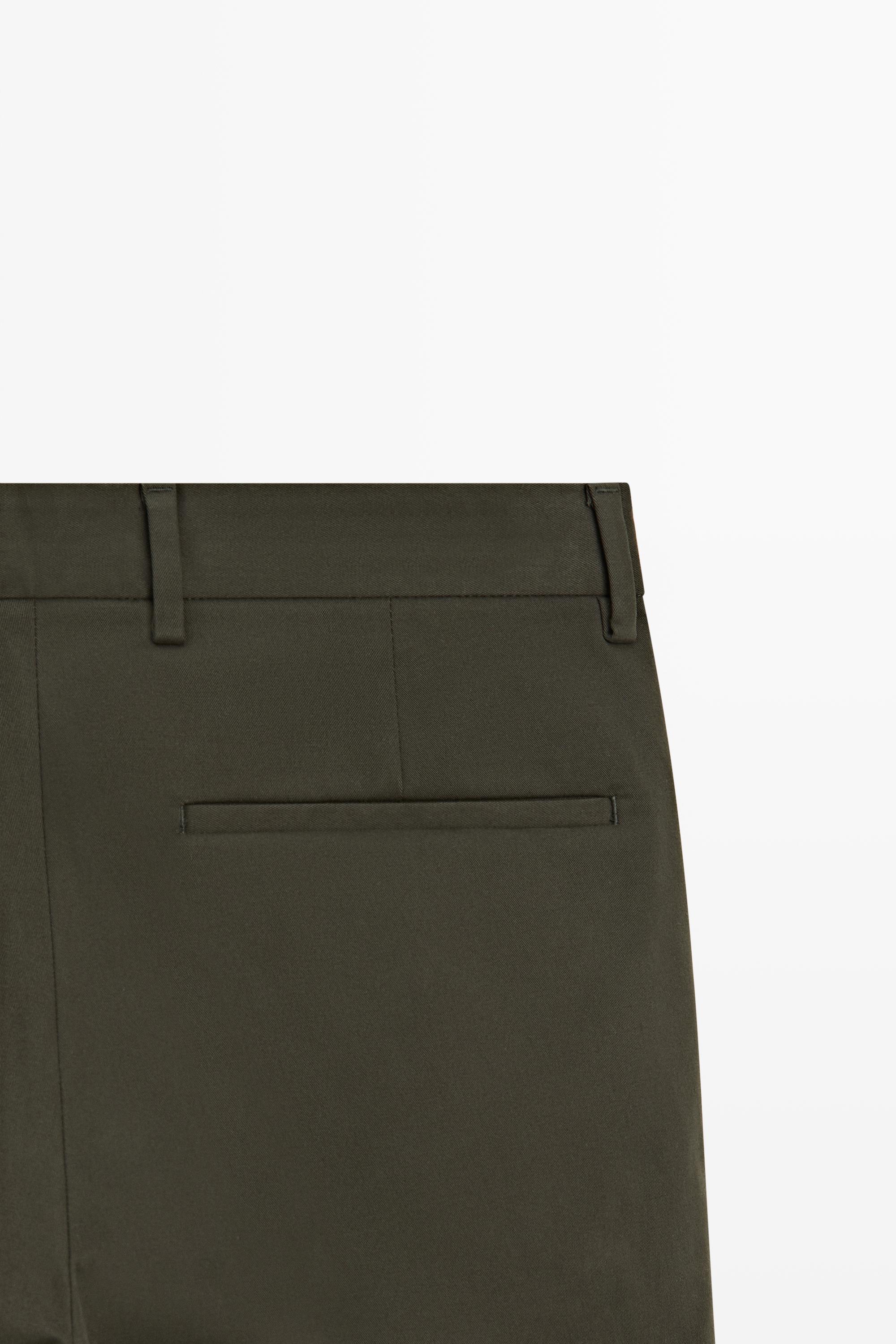 Cotton blend slim fit pants — KHAKI