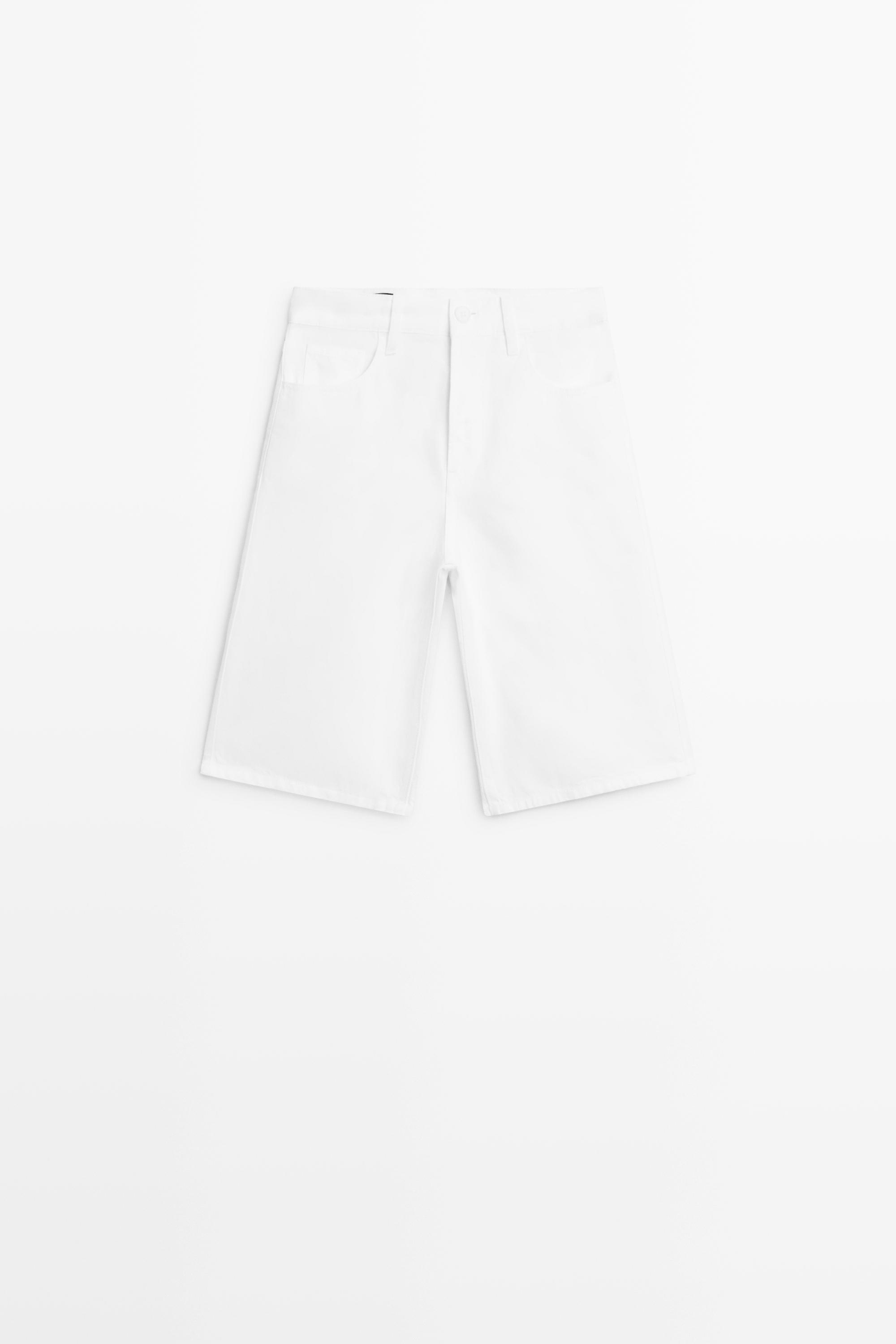Cotton and linen blend Bermuda shorts — Off white