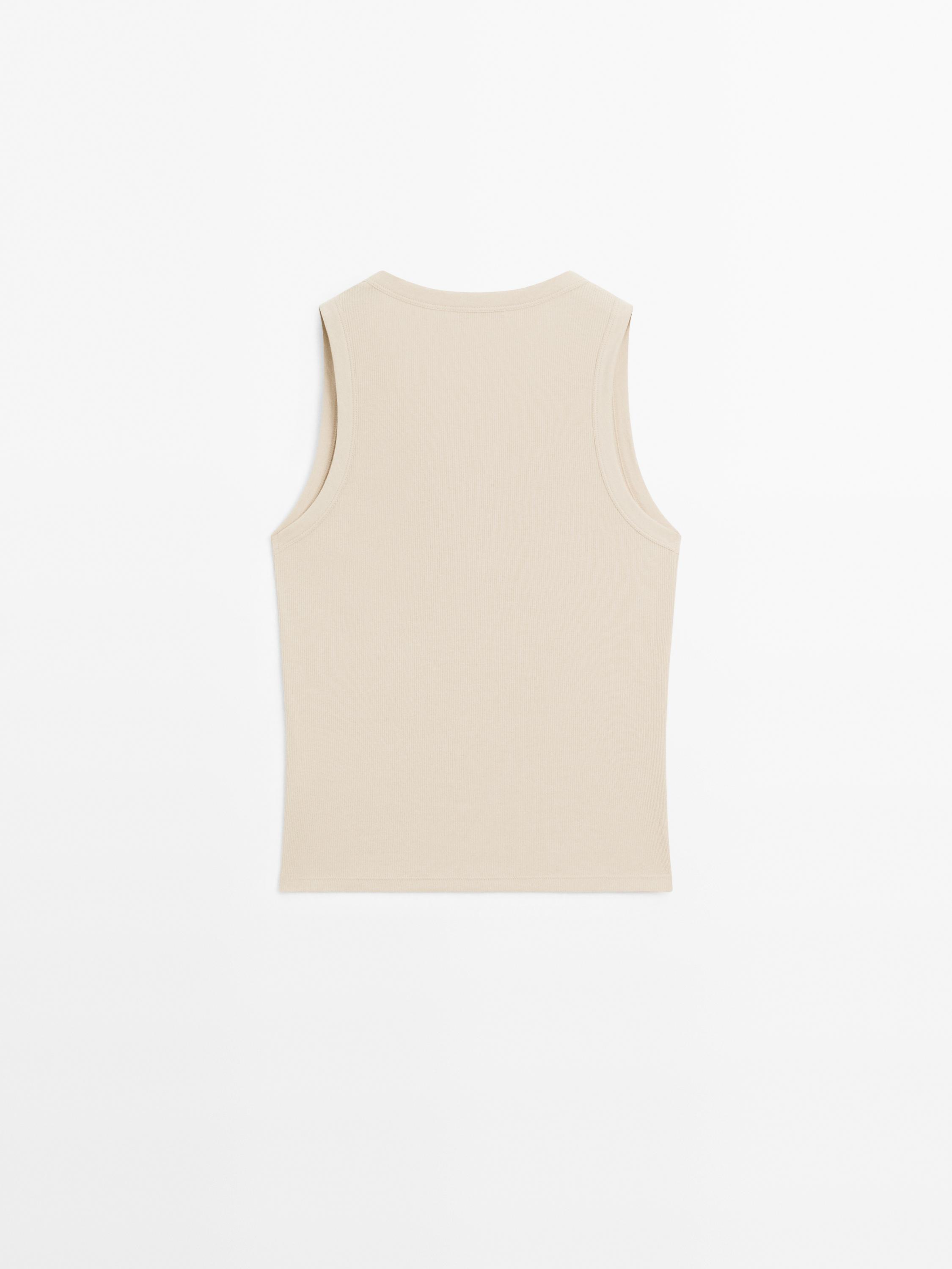Ribbed V-neck T-shirt