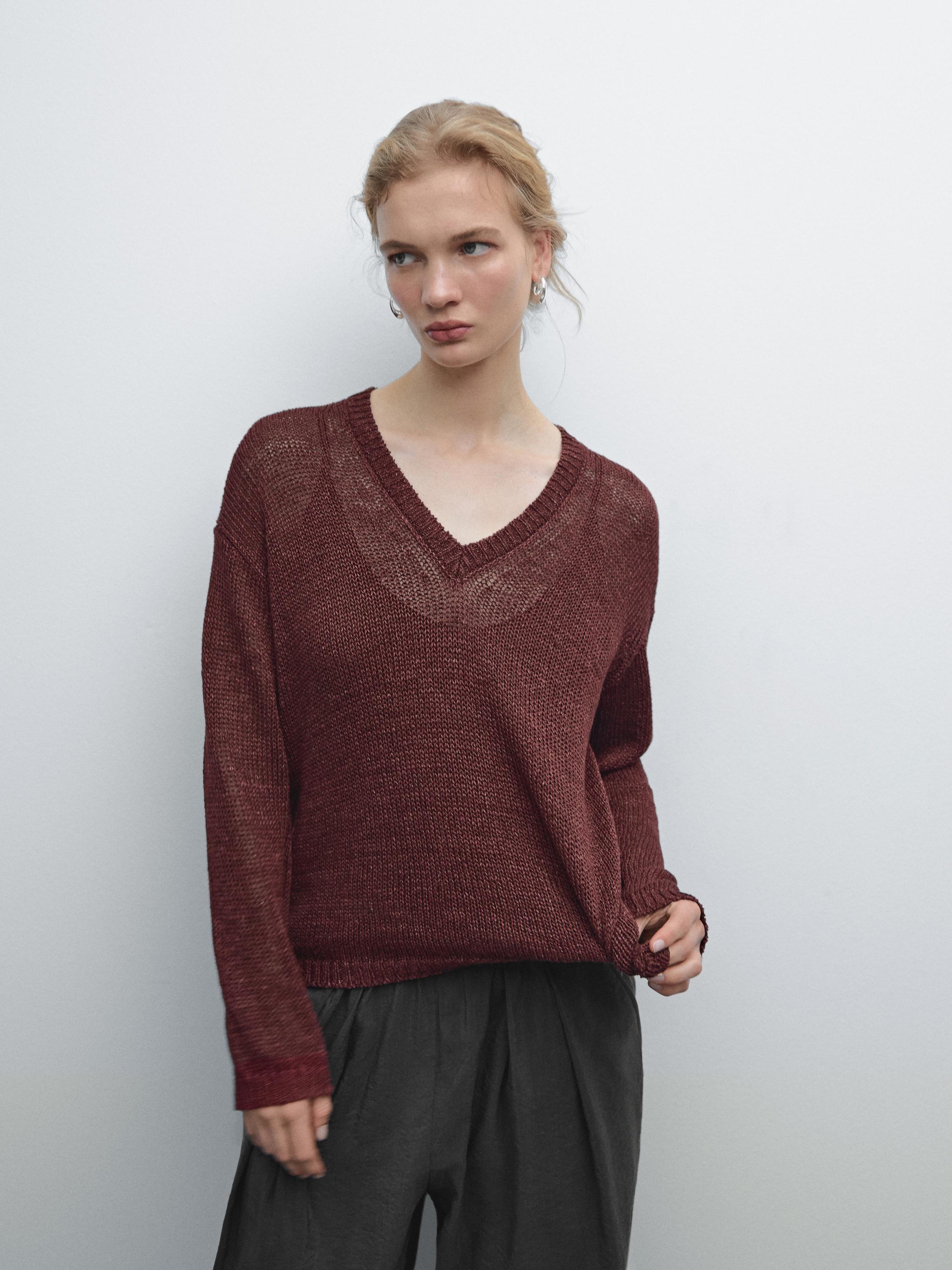 100% linen cutwork sweater