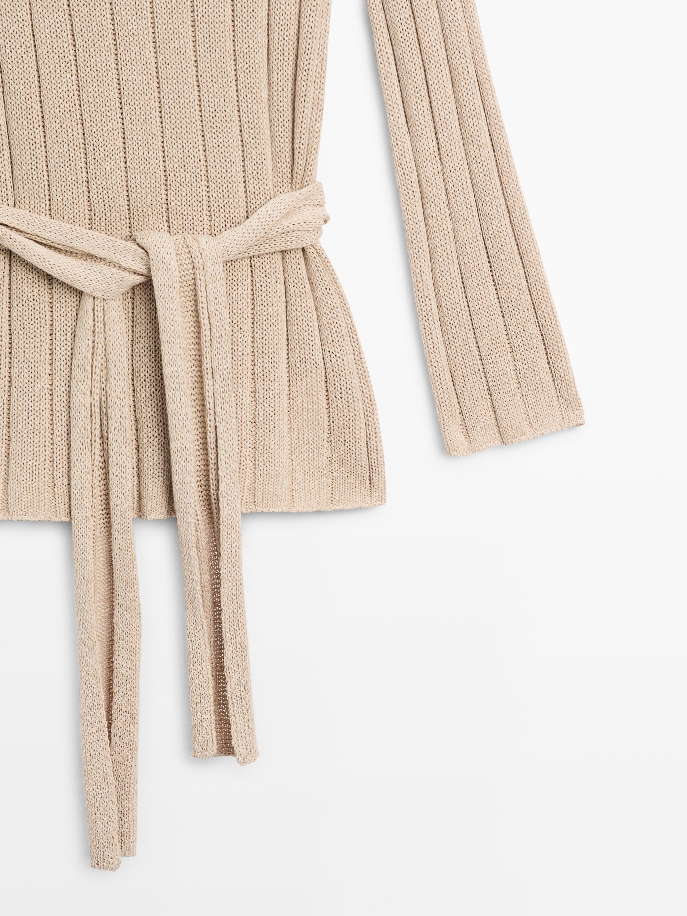 Cotton blend knit boat neck sweater — BEIGE