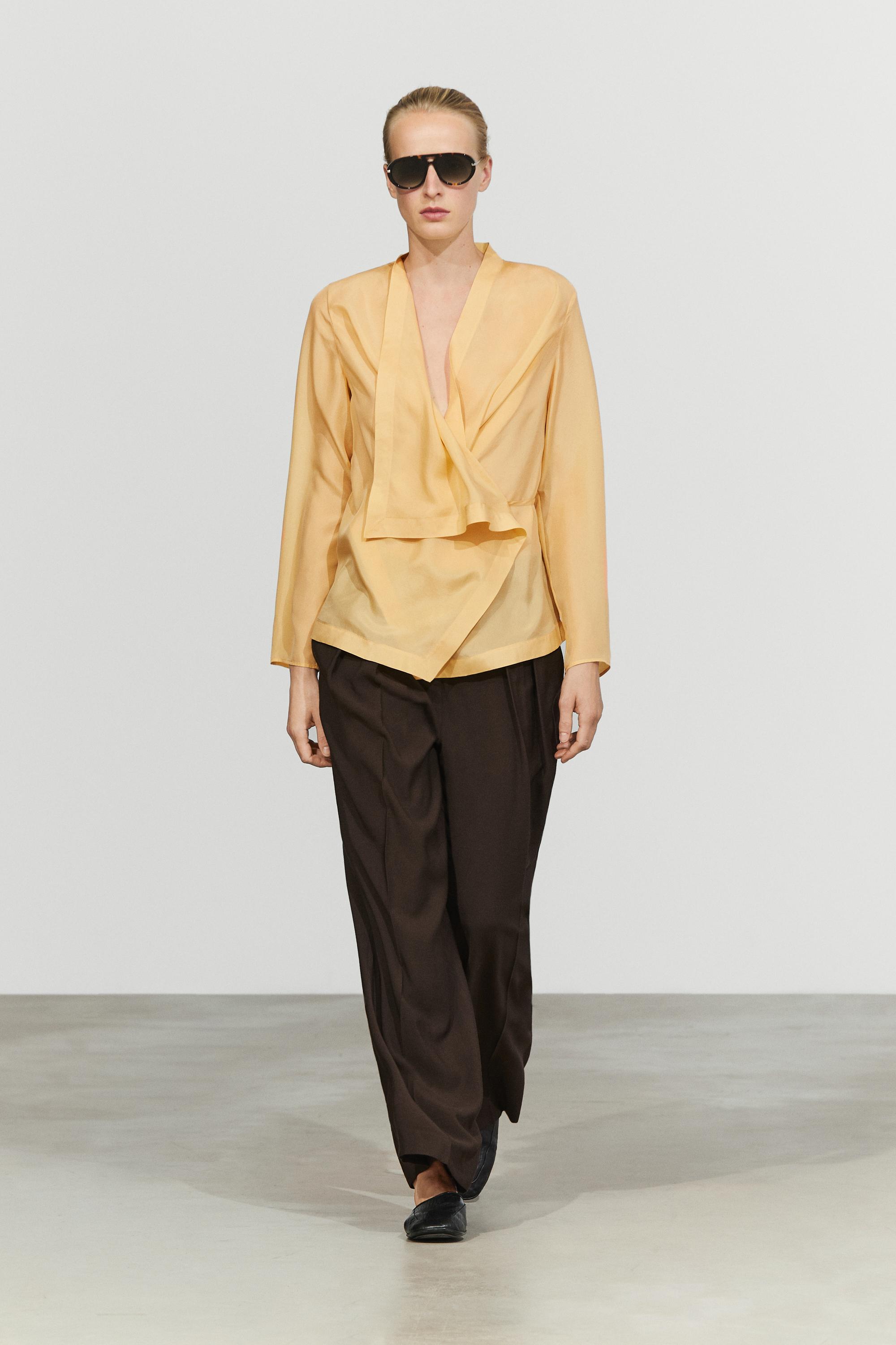 100% silk flowing wrap shirt
