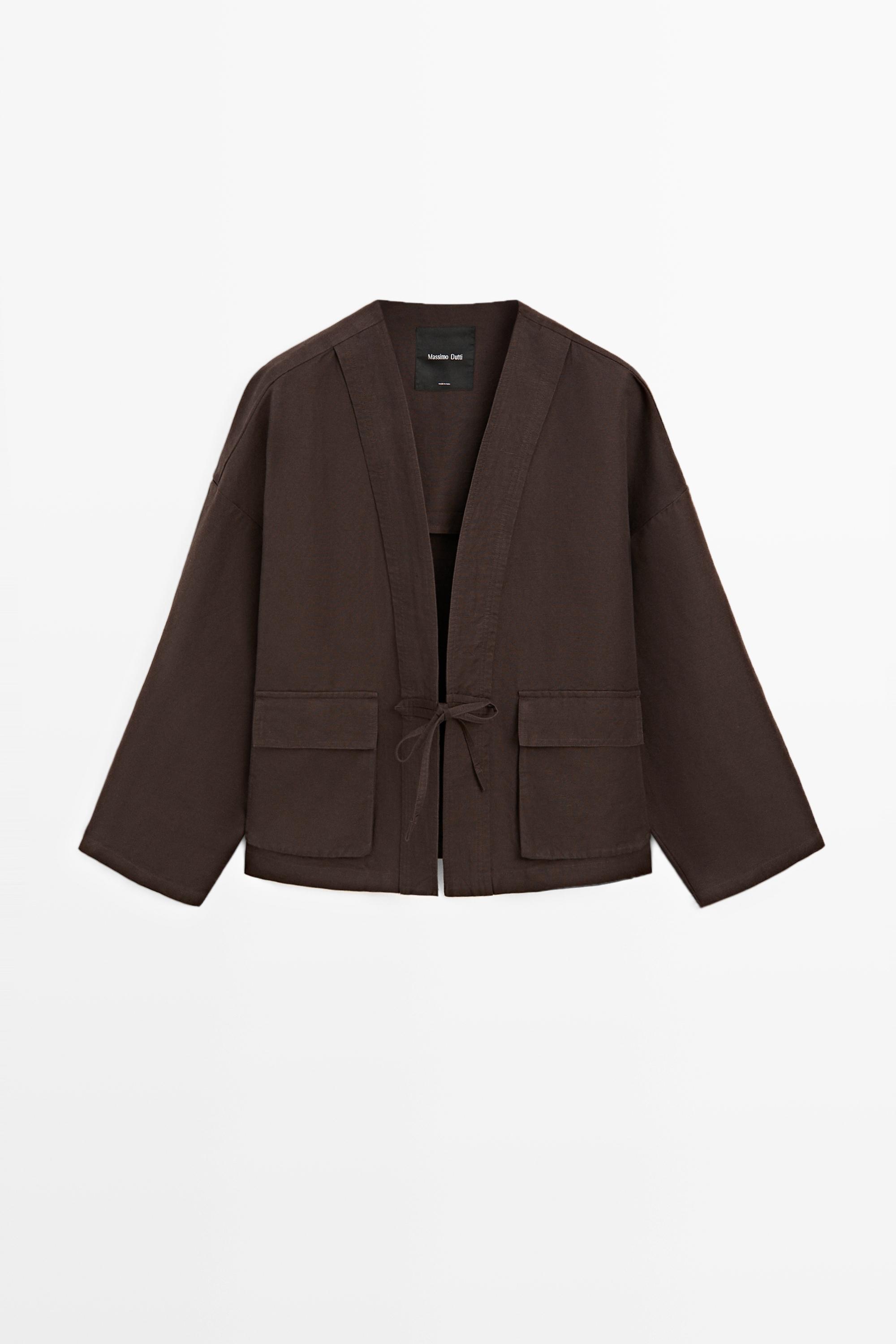 Cotton and linen pocket kimono