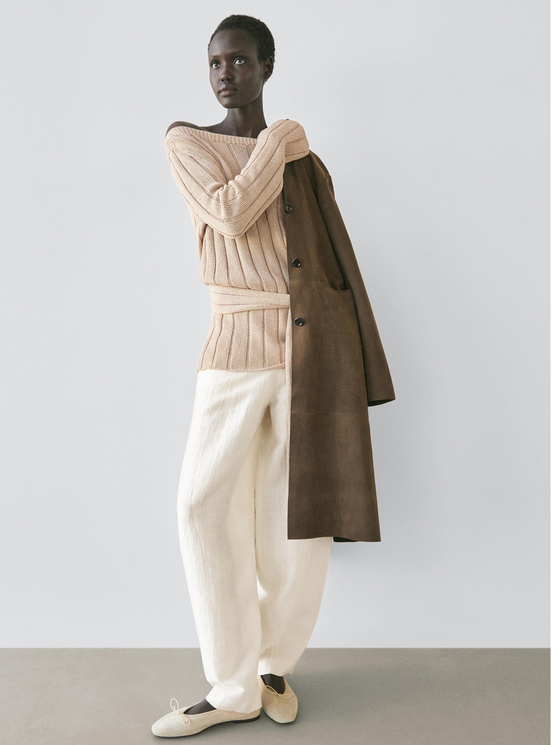 Long suede leather coat — BROWN