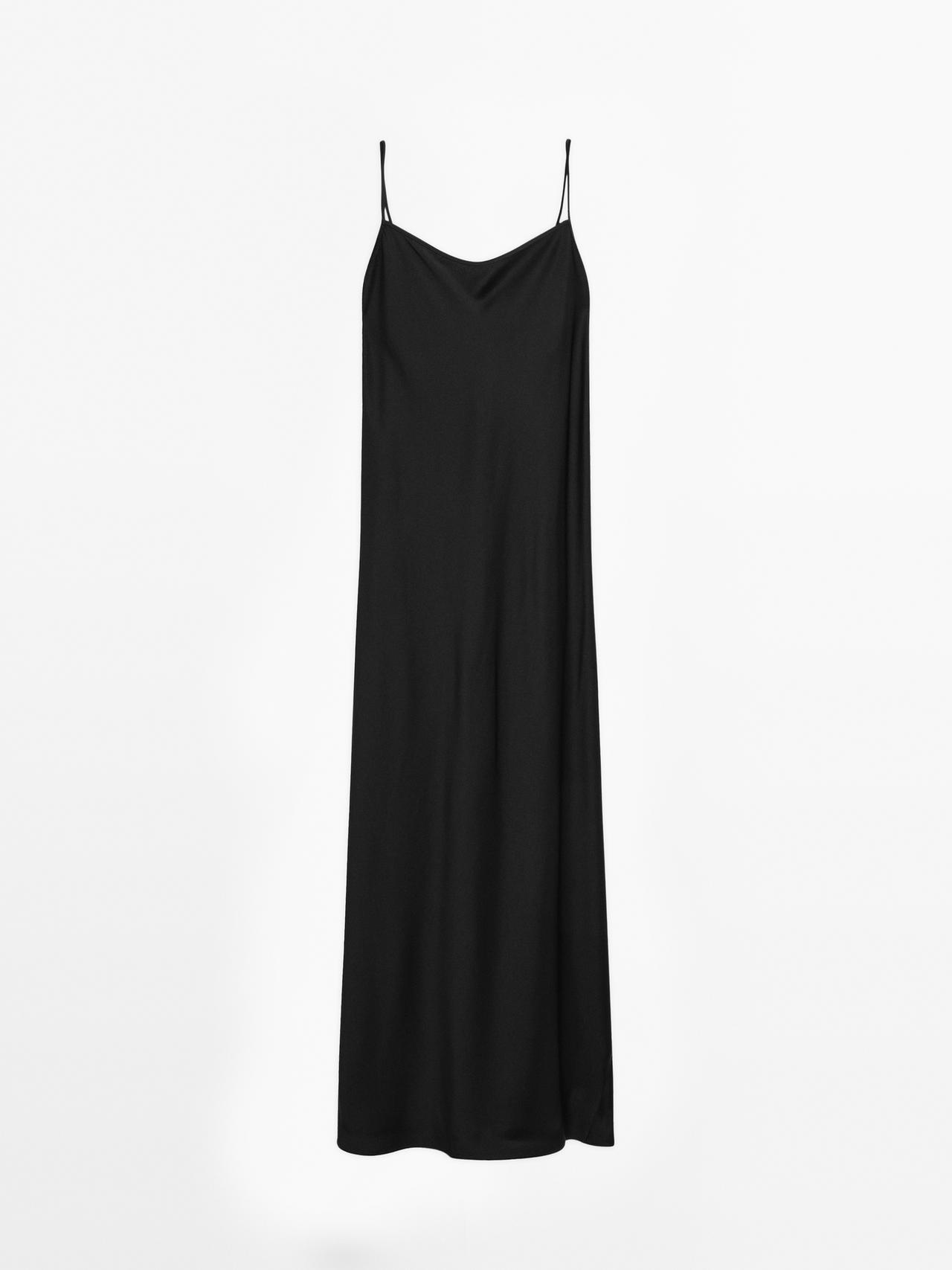 Massimo Dutti - Dames - Lange Crêpe Lingerielook Jurk - Zwart - Xs