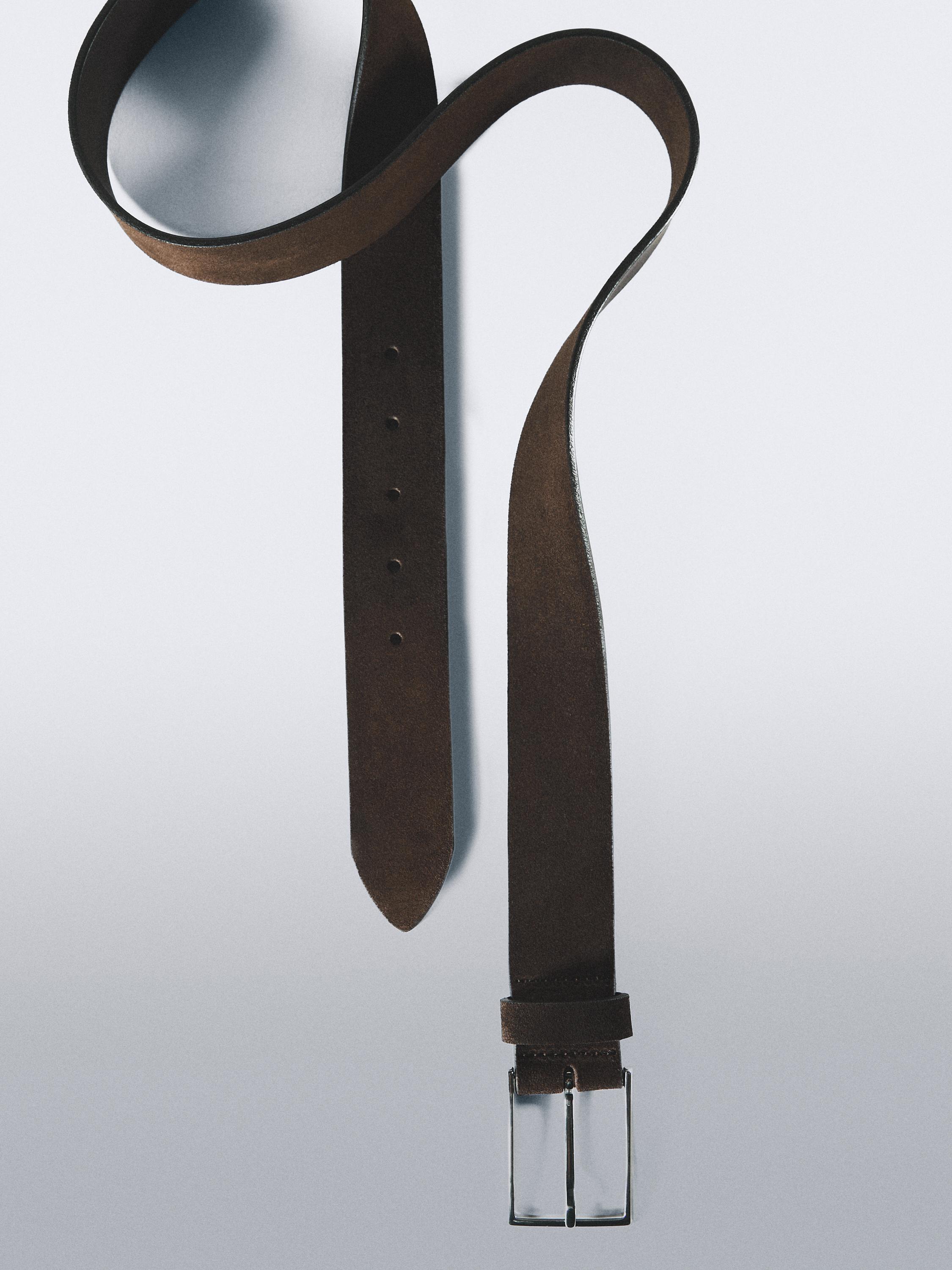 Plush nappa leather belt with nickel buckle — BROWN